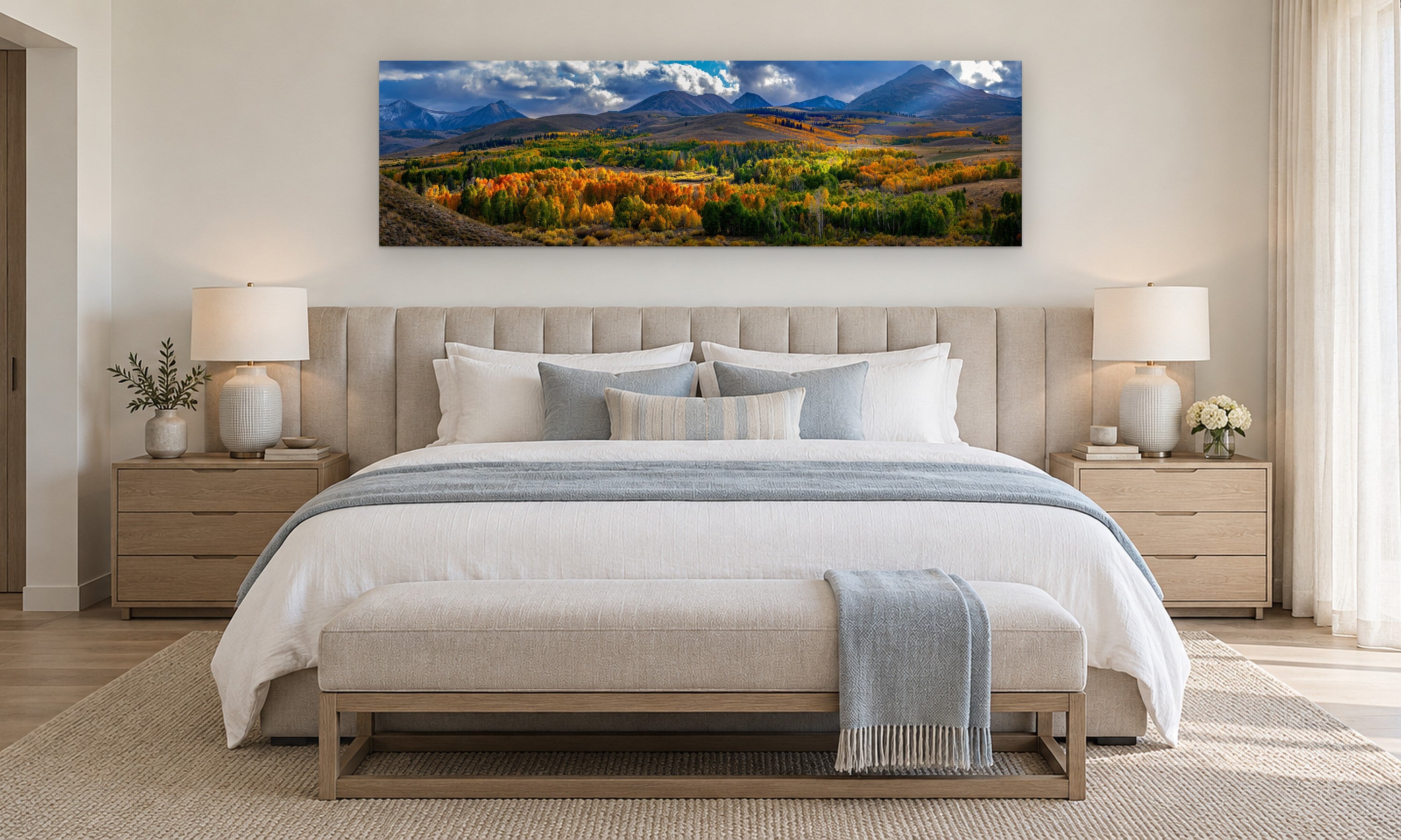 Sierra High Country by Aaron Chang, shown in a coastal bedroom