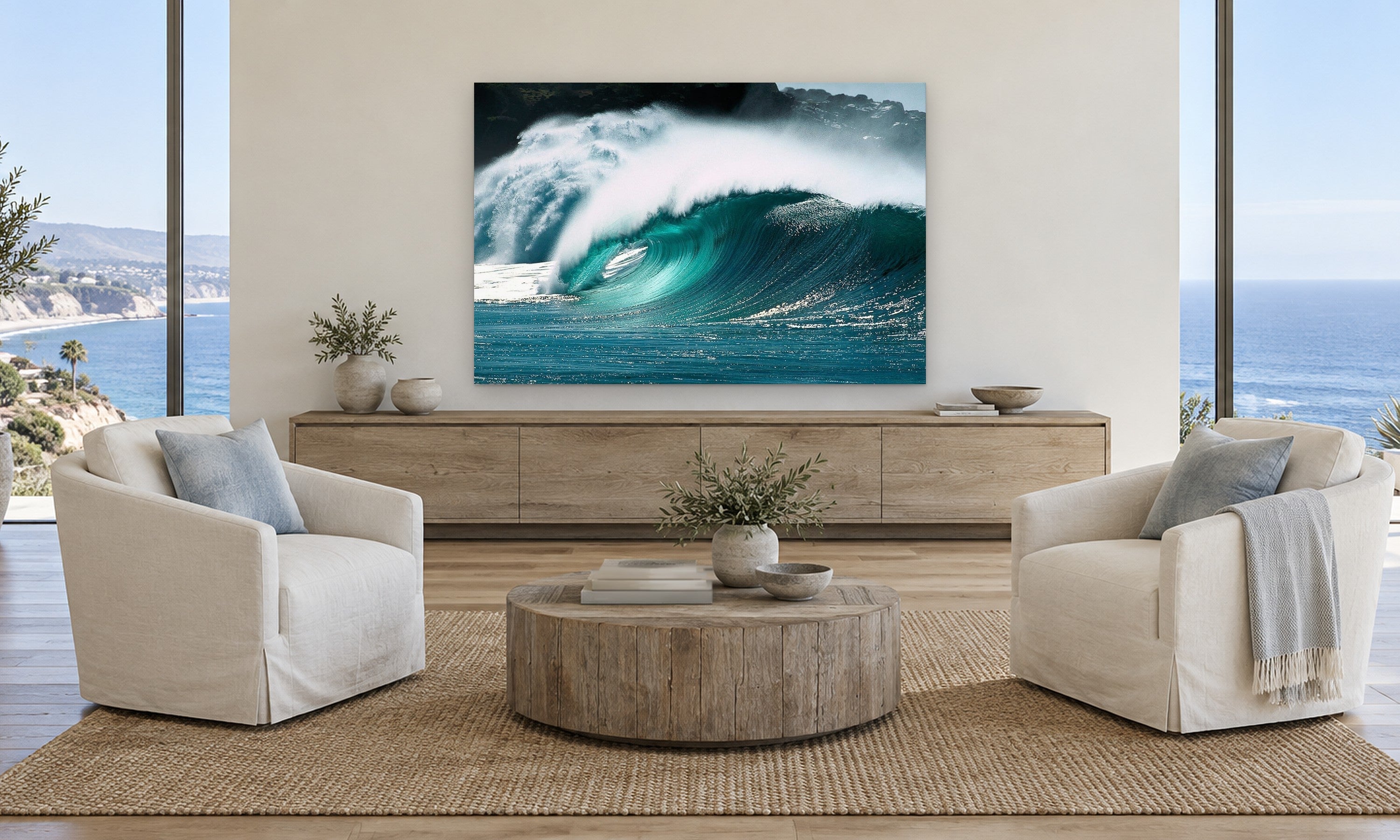 Solitude by Aaron Chang, shown in a coastal family room