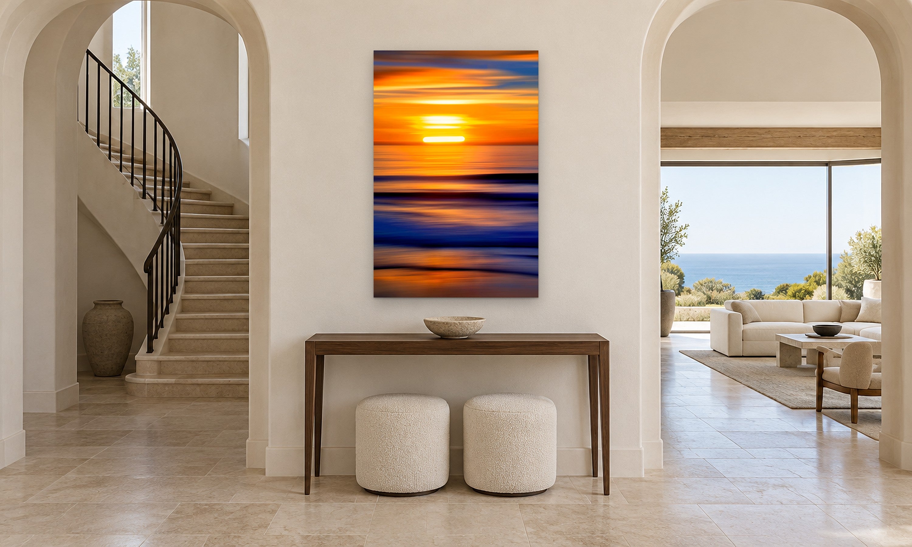 Sun Dance Vertical by Aaron Chang, shown in an arched entry hall