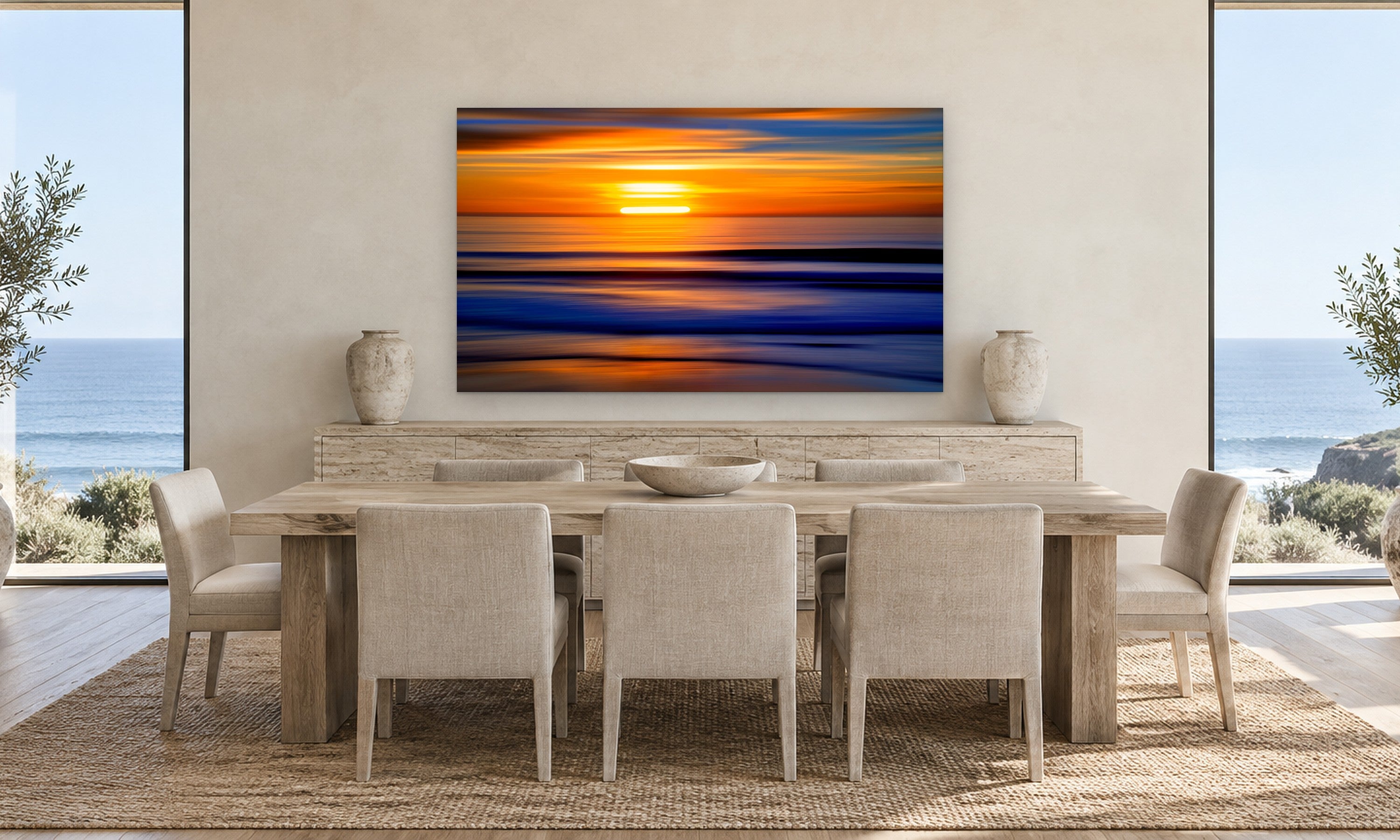 Sun Dance by Aaron Chang, shown in a coastal dining room