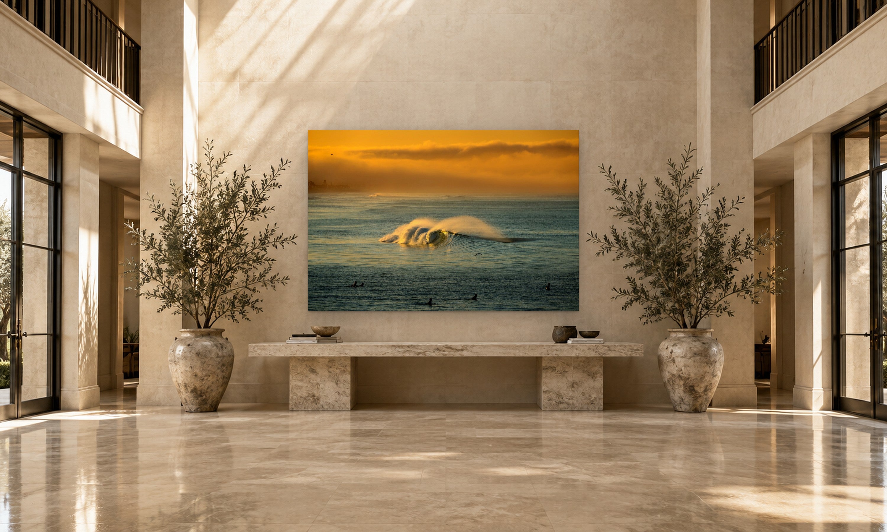 Surfing in Heaven by Aaron Chang, shown in a grand entry hall