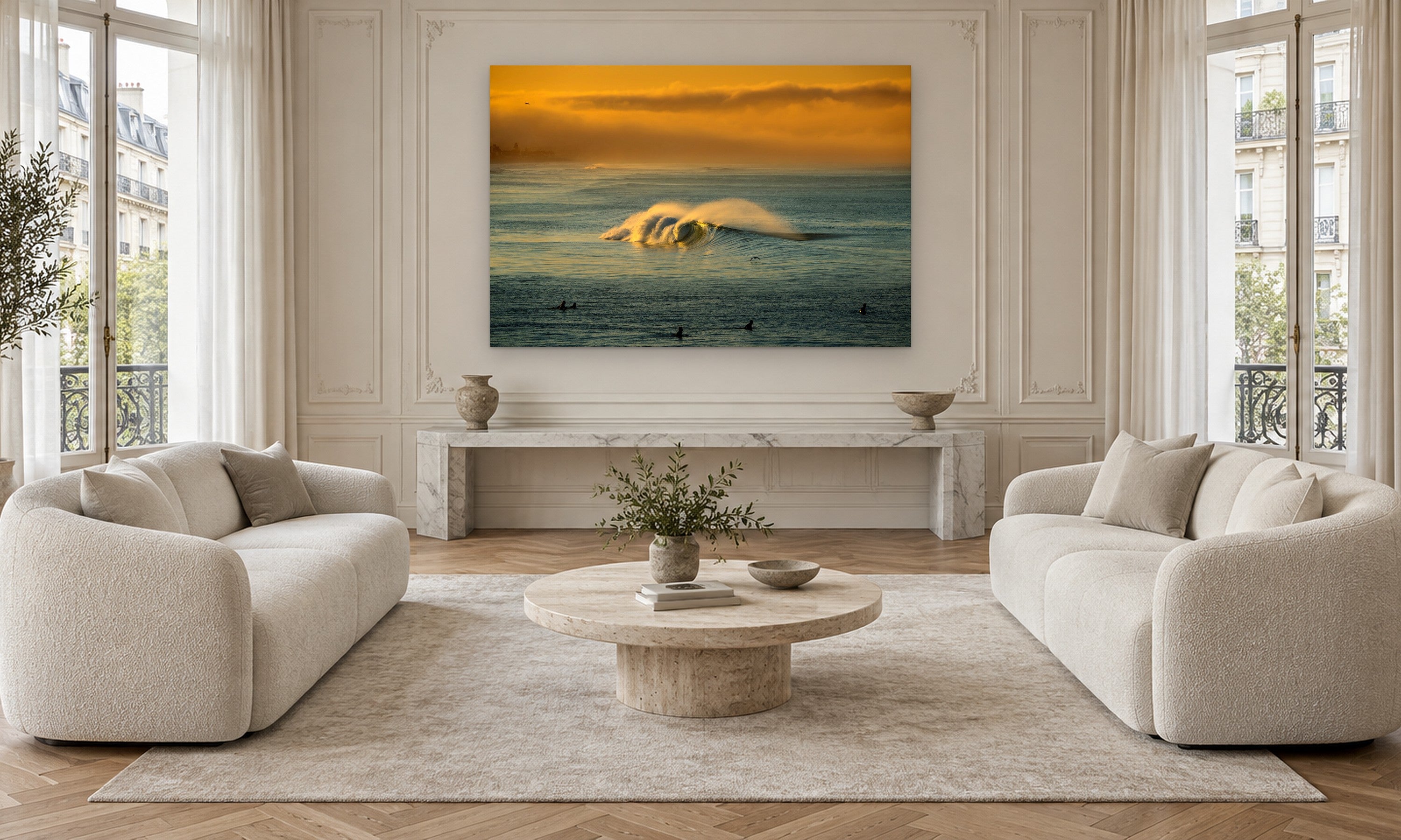 Surfing in Heaven by Aaron Chang, shown in a Parisian sitting room