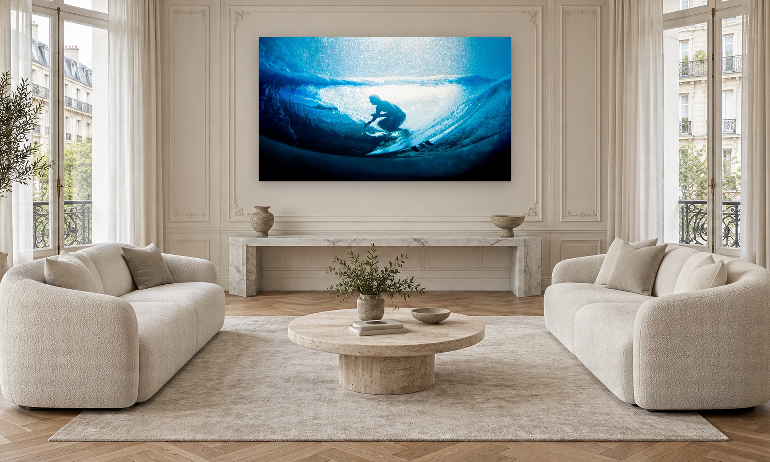 Tahiti Underwater by Aaron Chang, shown in a Parisian sitting room