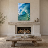 Thunder & Rain by Aaron Chang, shown in a coastal living room with a fireplace