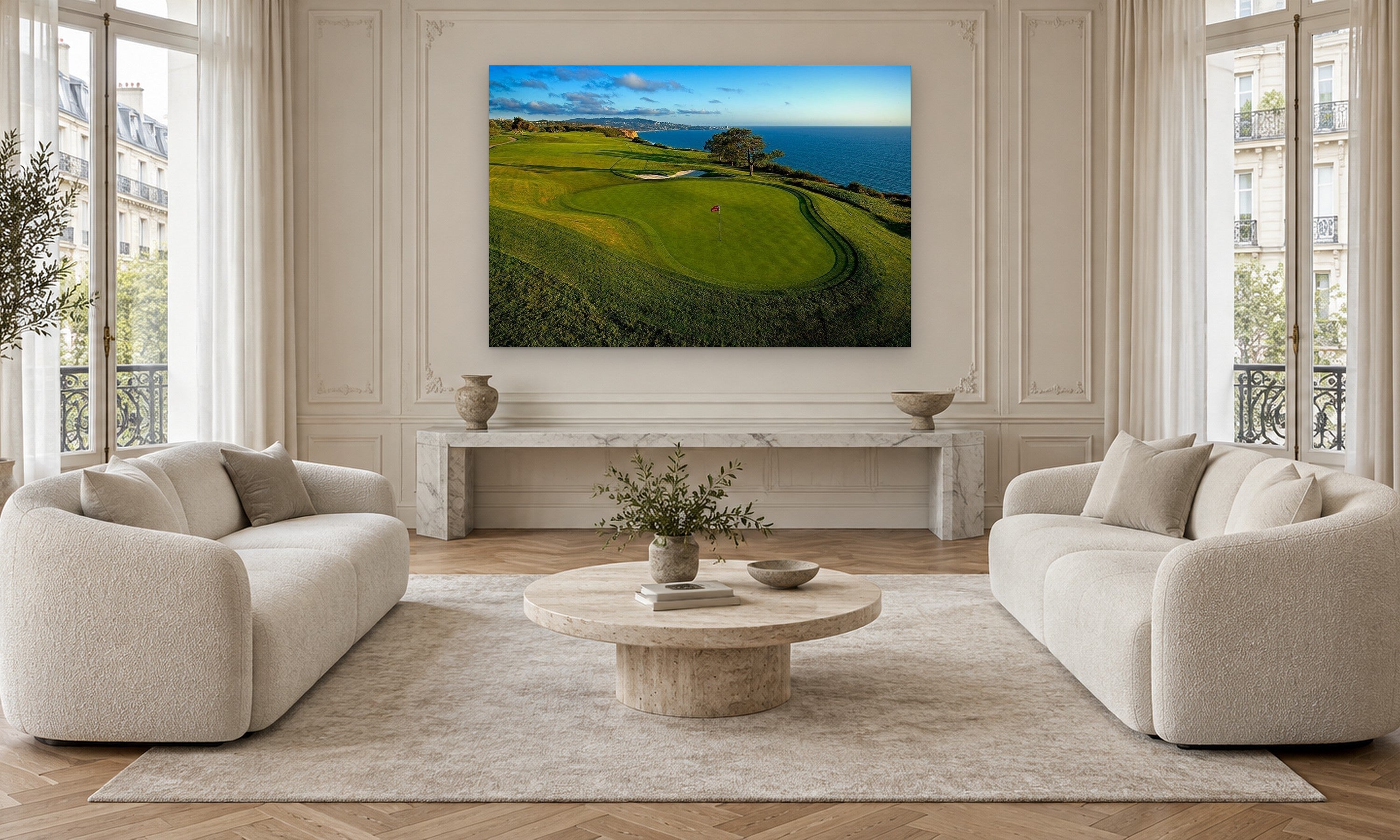 Torrey Pines 4th Hole by Aaron Chang, shown in a Parisian sitting room