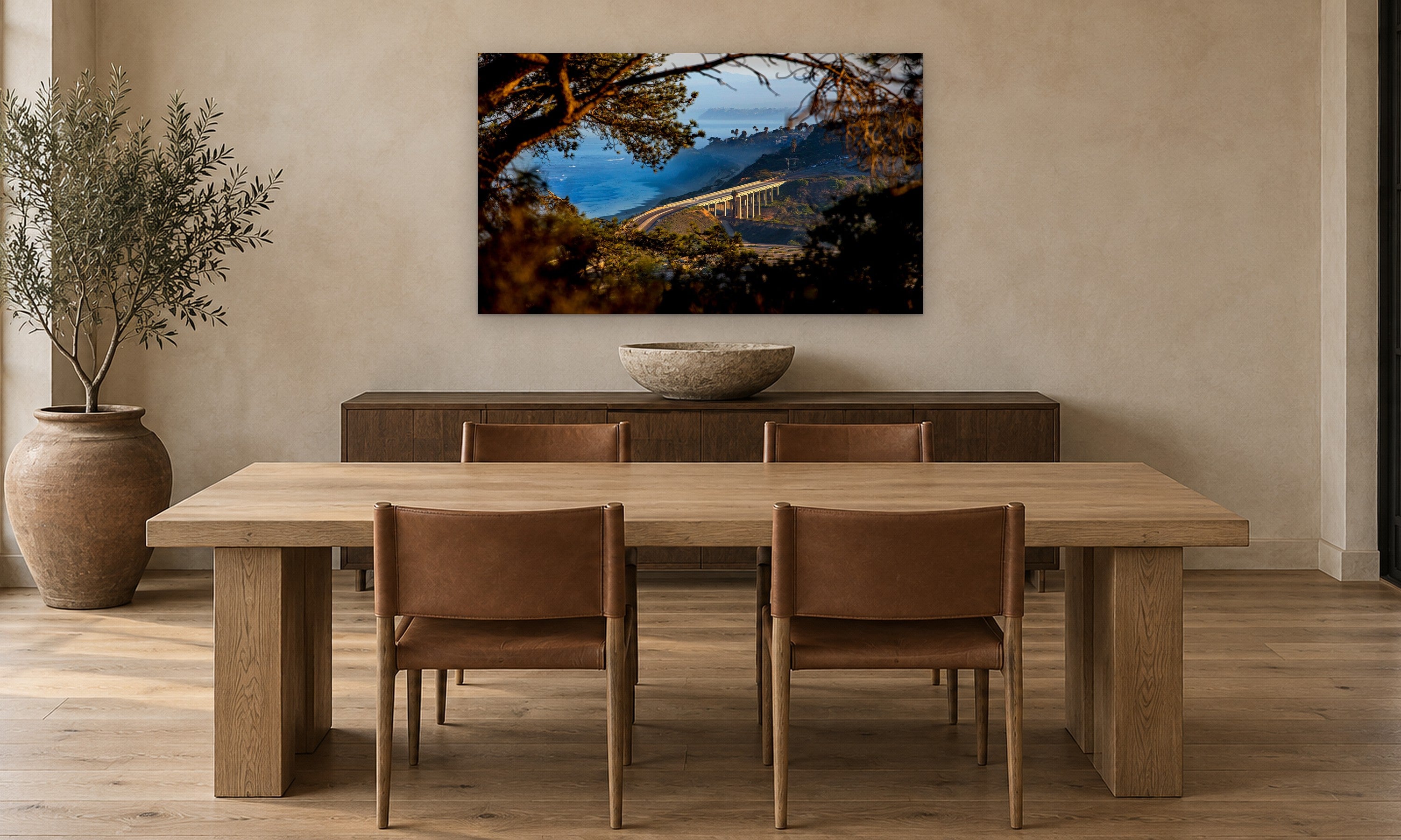 Bridge at Torrey Pines by Aaron Chang, shown in a modern dining room