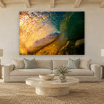 Torrey Pines Sunrise by Aaron Chang, shown in a coastal living room