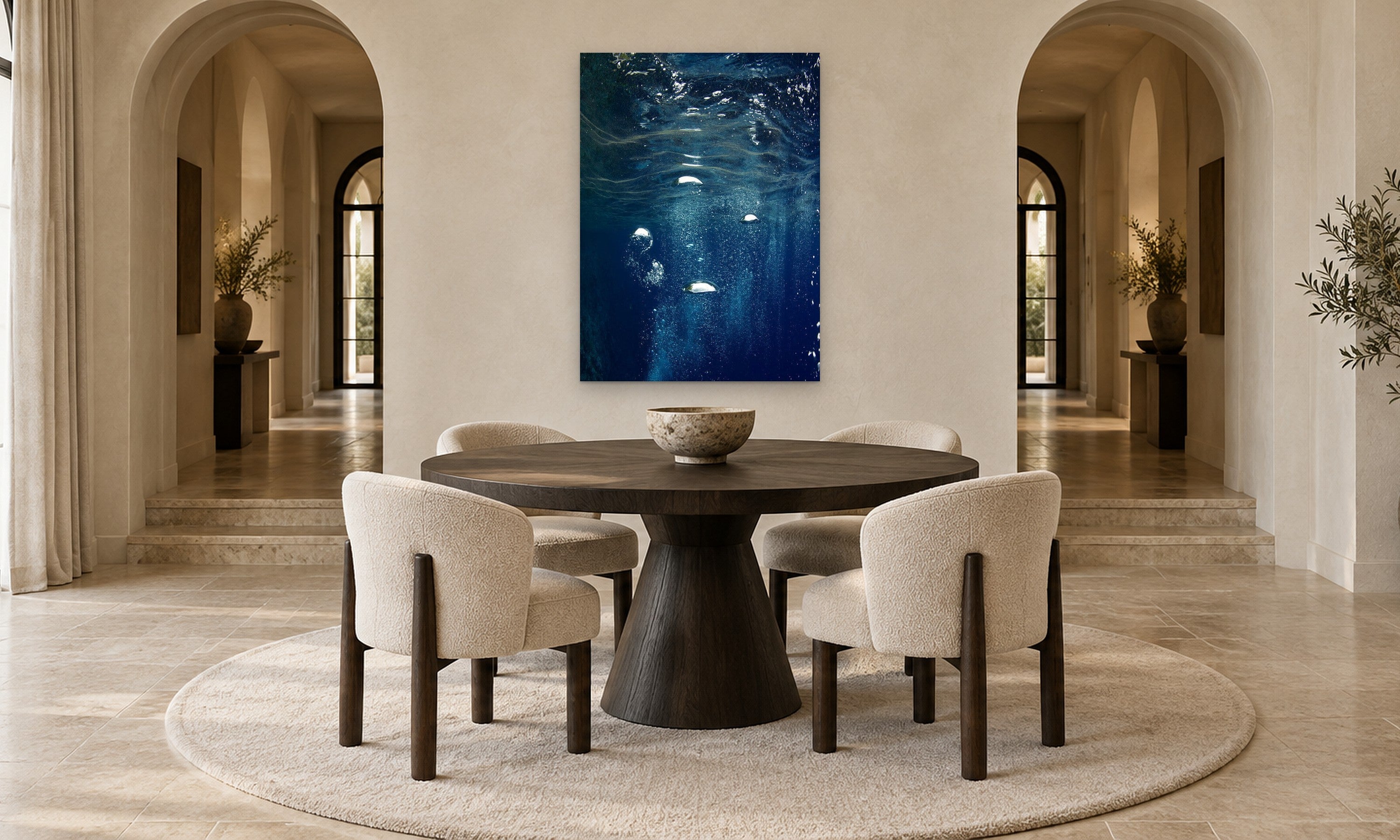 Tonga Bubbles by Aaron Chang, shown in an arched dining room
