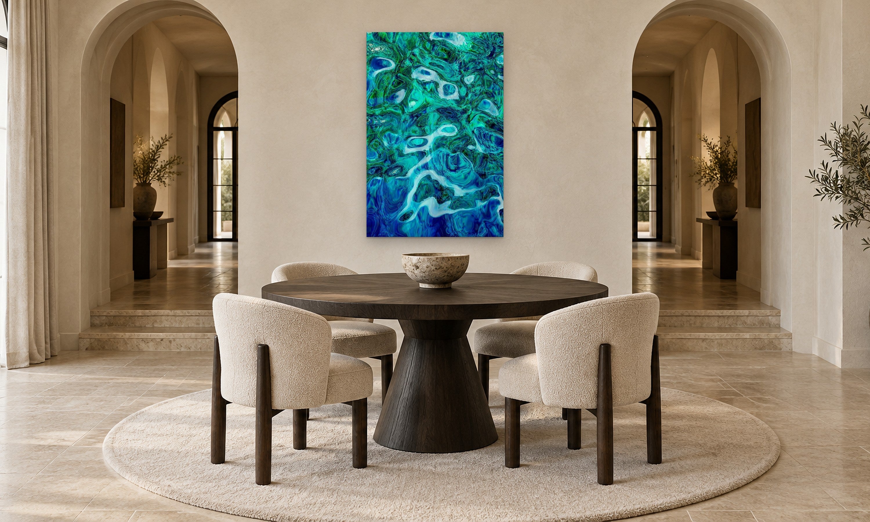 Tonga Vertical by Aaron Chang, shown in an arched dining room