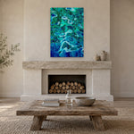 Tonga Vertical by Aaron Chang, shown in a coastal living room with a fireplace