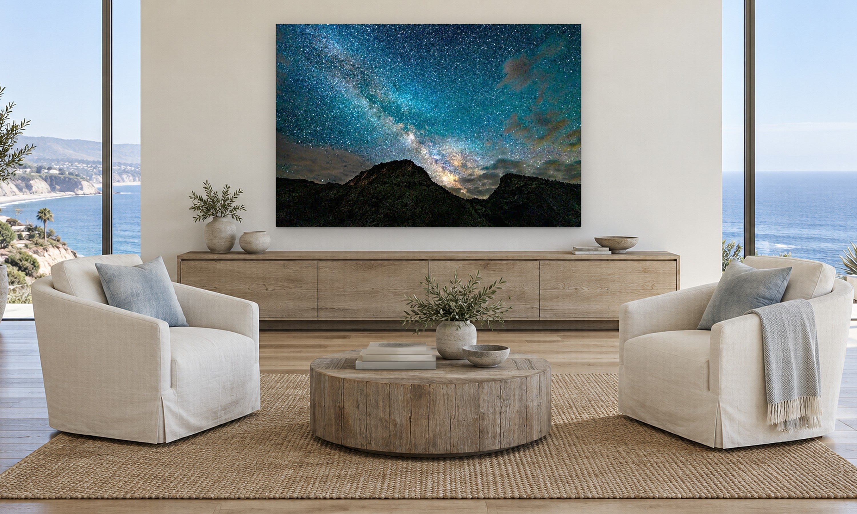 Touched by Aaron Chang, shown in a coastal family room