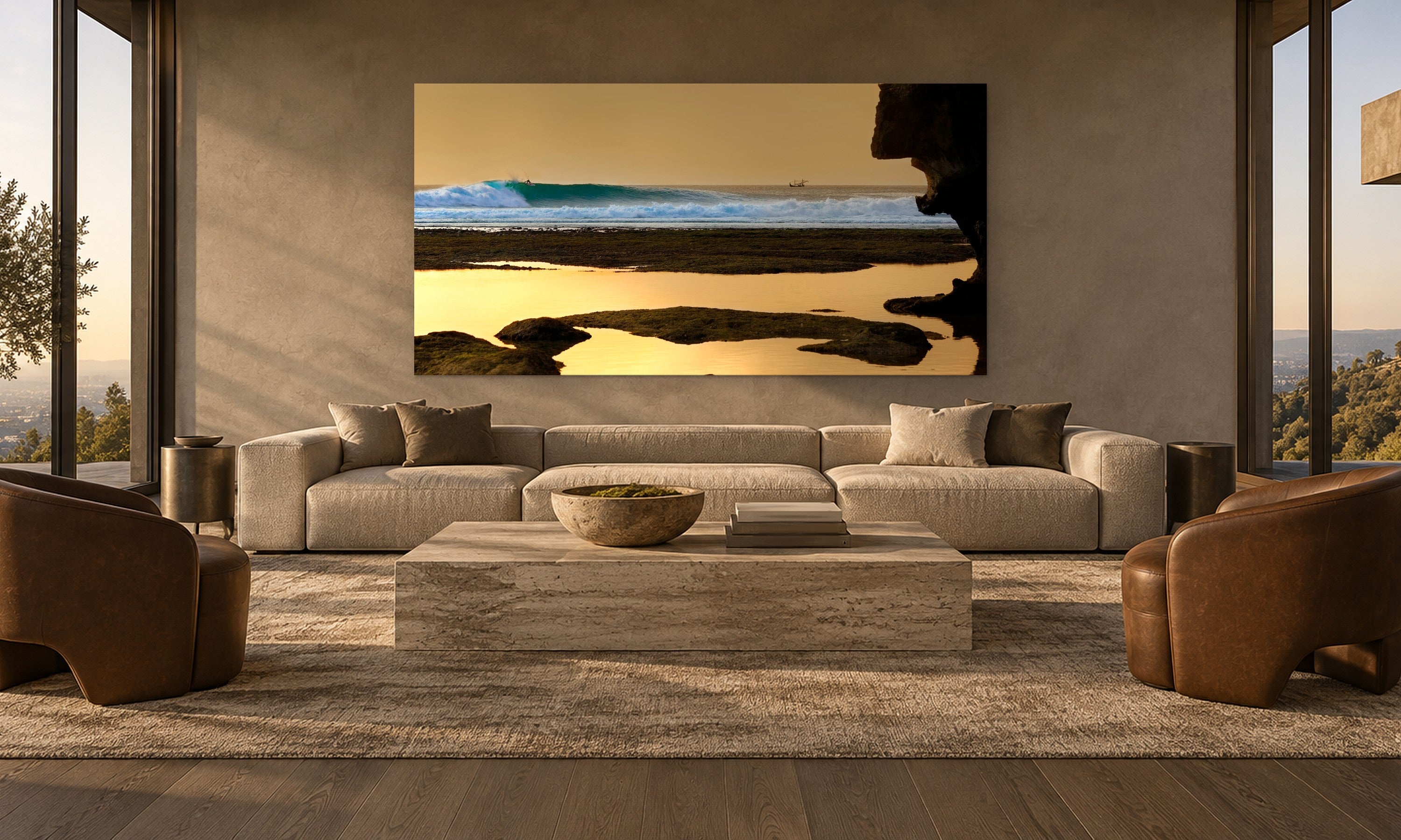 Uluwatu by Aaron Chang, shown in a plaster-walled living room