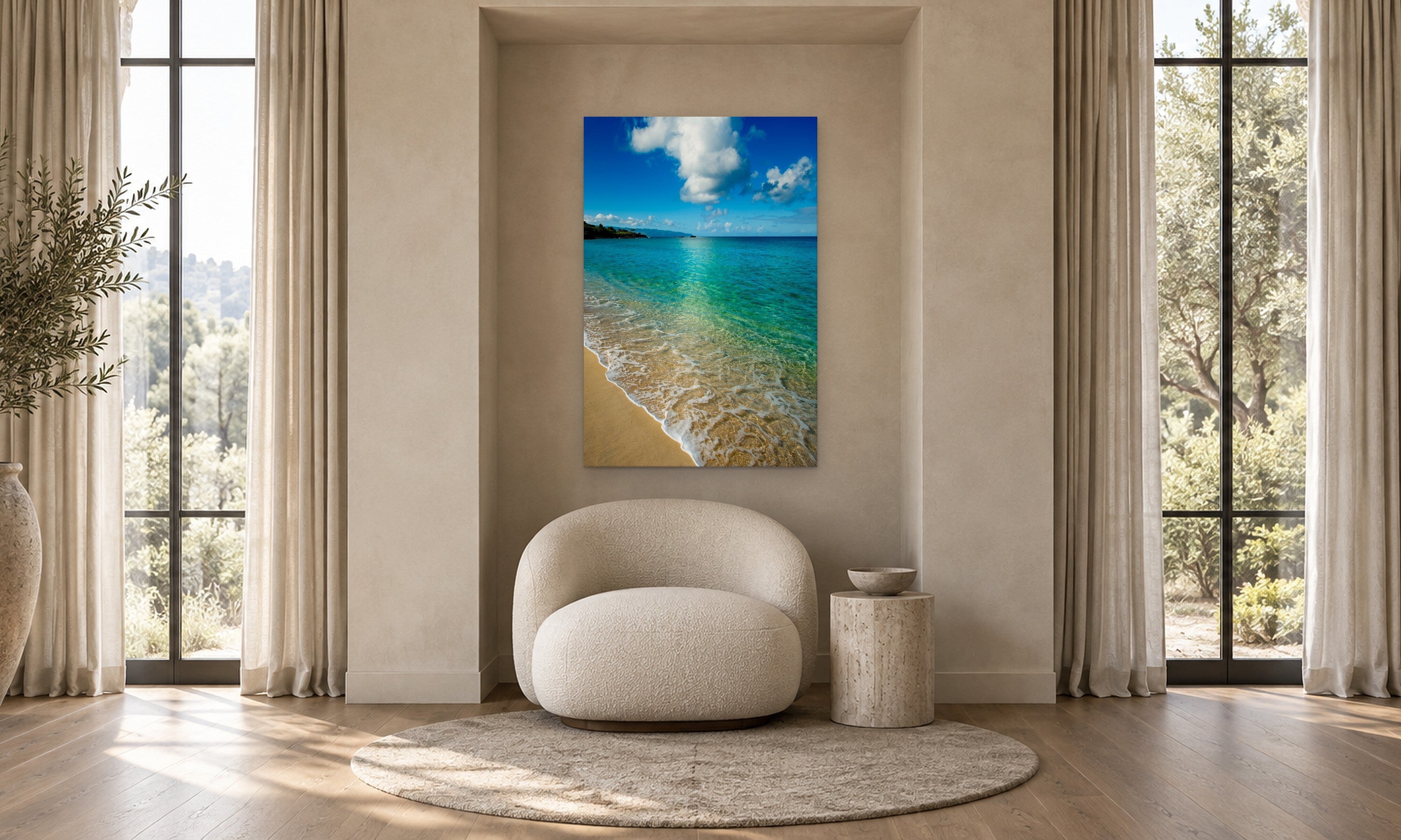 Waimea Water by Aaron Chang, shown in a reading alcove