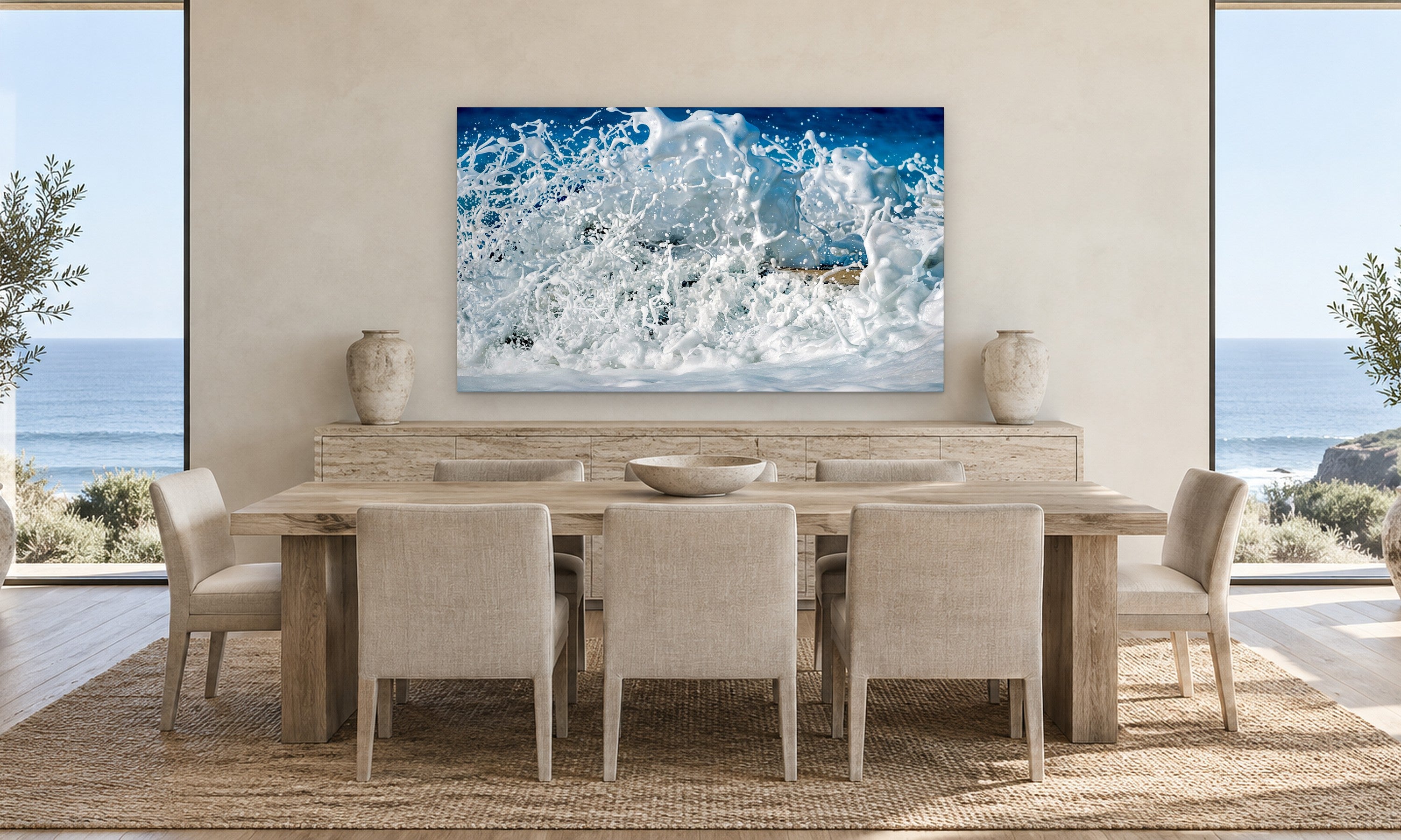Water Dance by Aaron Chang, shown in a coastal dining room