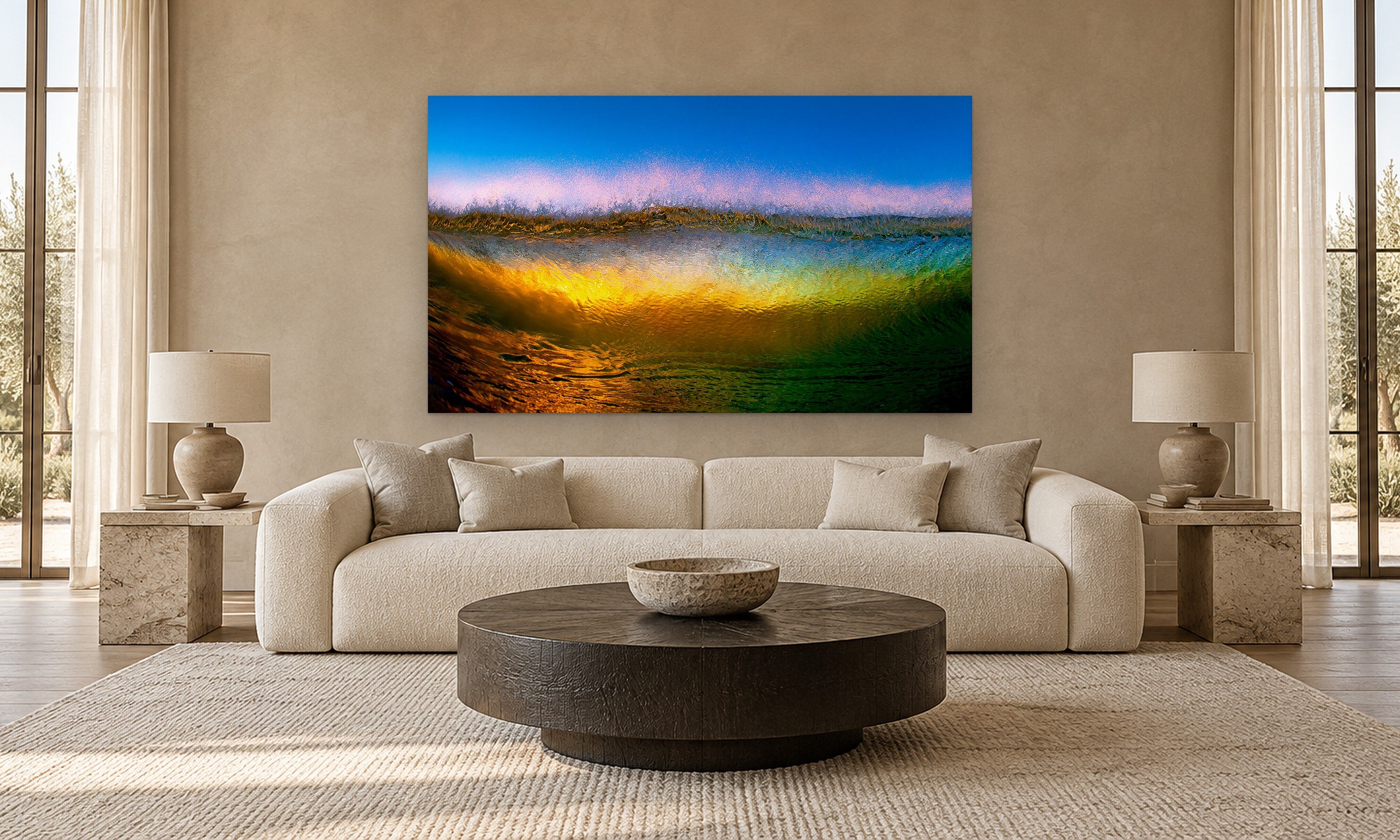 Wave Abstract by Aaron Chang, shown in a modern living room