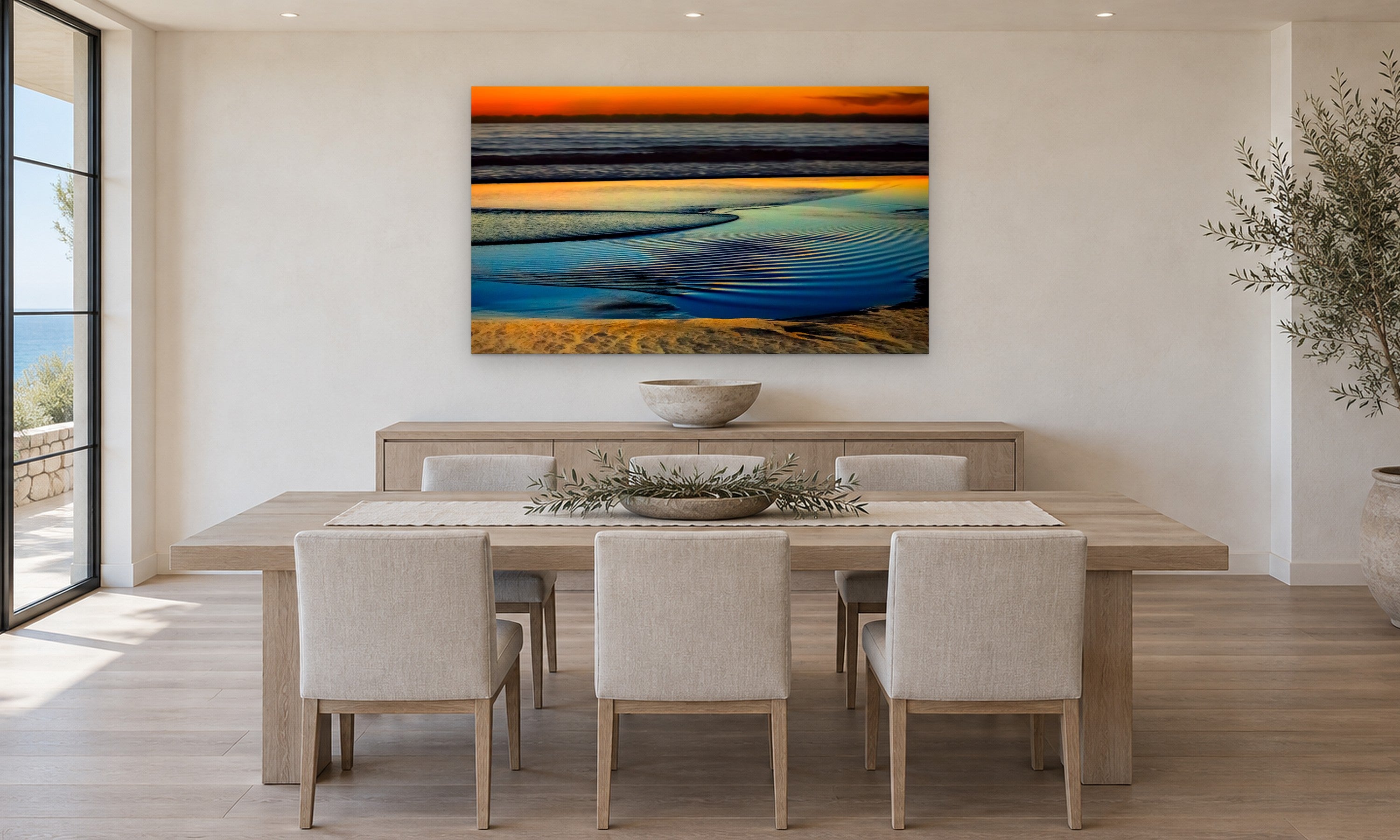 Whisper by Aaron Chang, shown in a coastal dining room