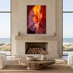Rattlesnake Canyon by Aaron Chang, shown in a beach-house living room with a fireplace