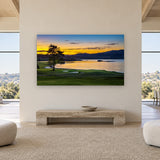 18th Hole Sunrise by Aaron Chang, shown in a gallery loft