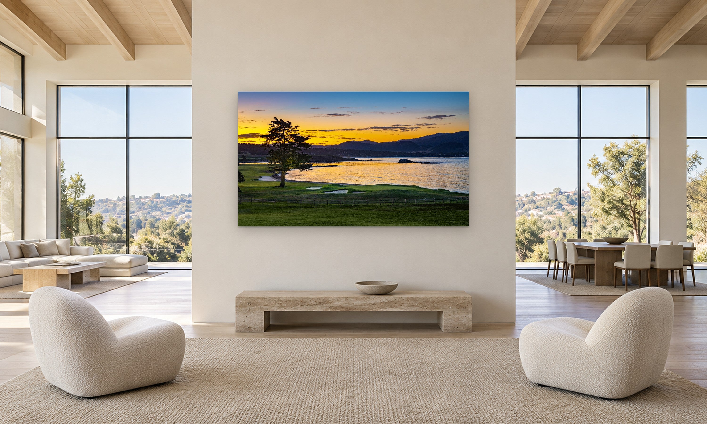 18th Hole Sunrise by Aaron Chang, shown in a gallery loft