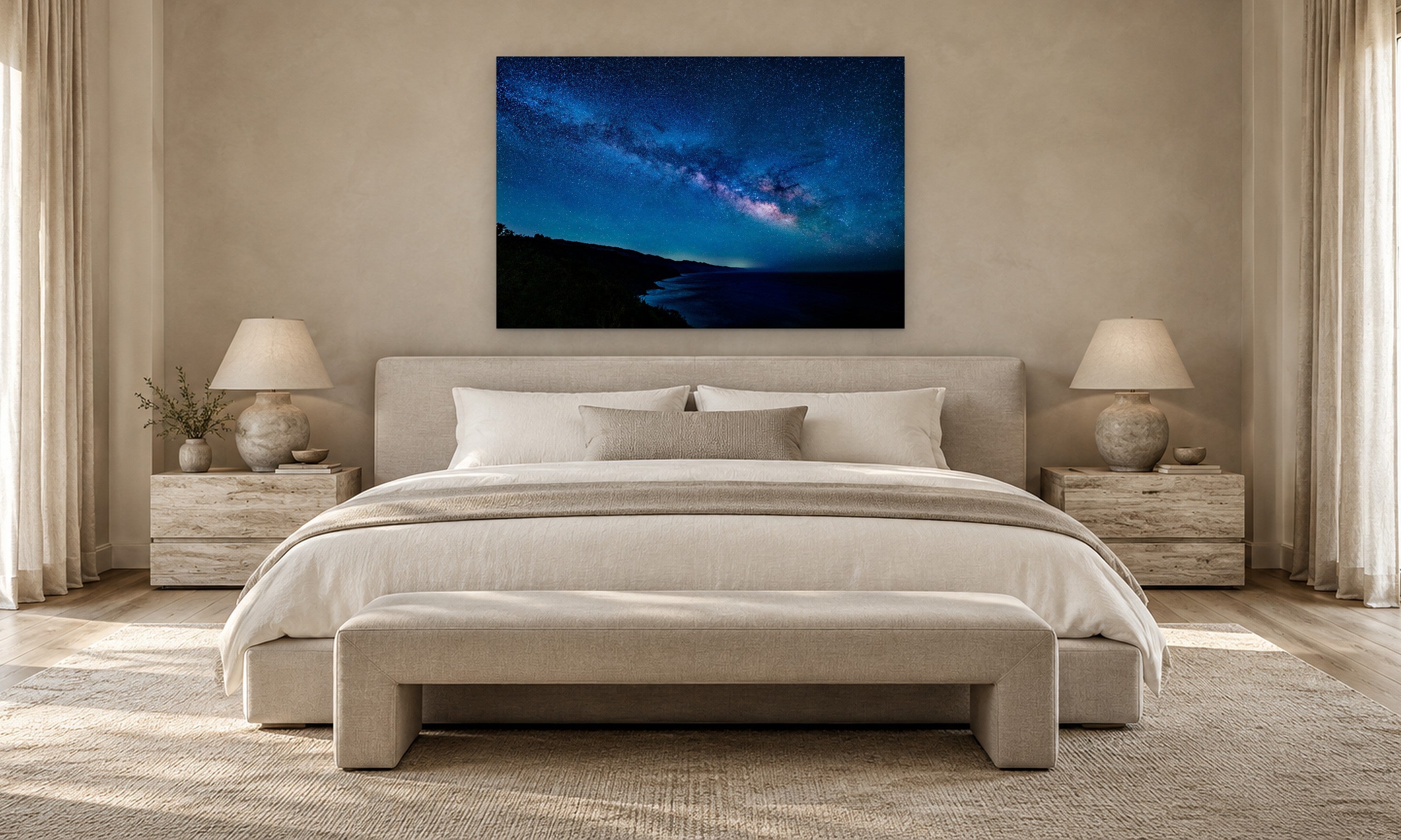 Big Sur Milky Way by Aaron Chang, shown in a serene bedroom