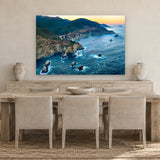Bixby Sunrise by Aaron Chang, shown in a coastal dining room