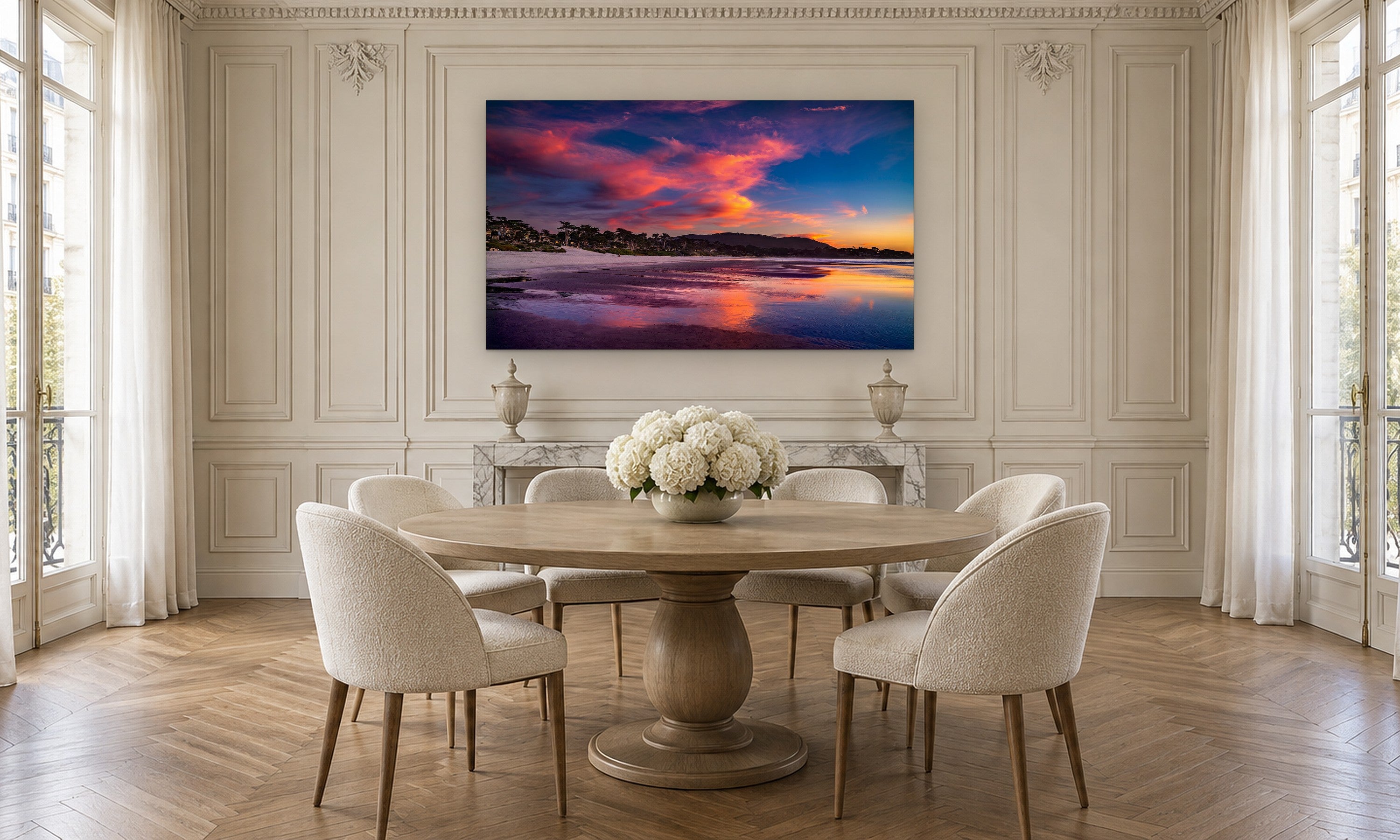 Brush Stroke Sky by Aaron Chang, shown in a Parisian dining room