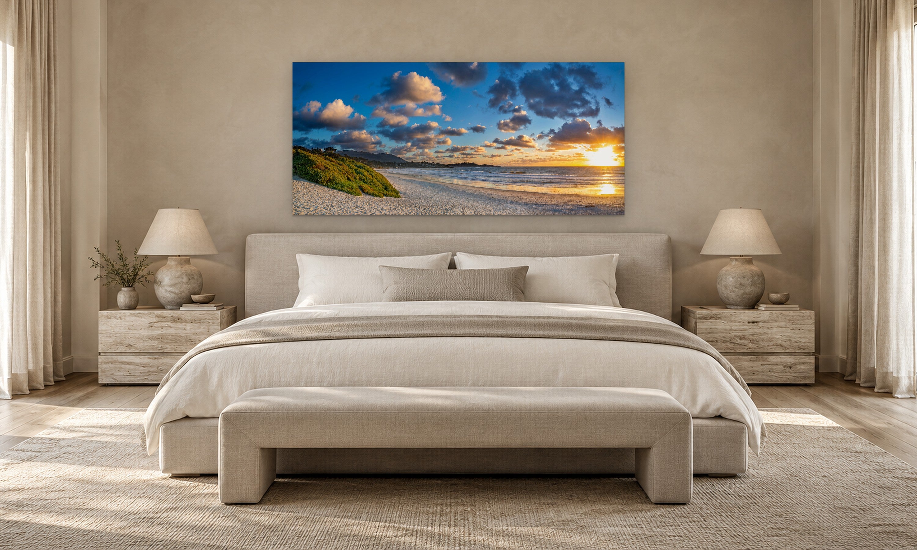 Carmel Beach Beauty by Aaron Chang, shown in a serene bedroom