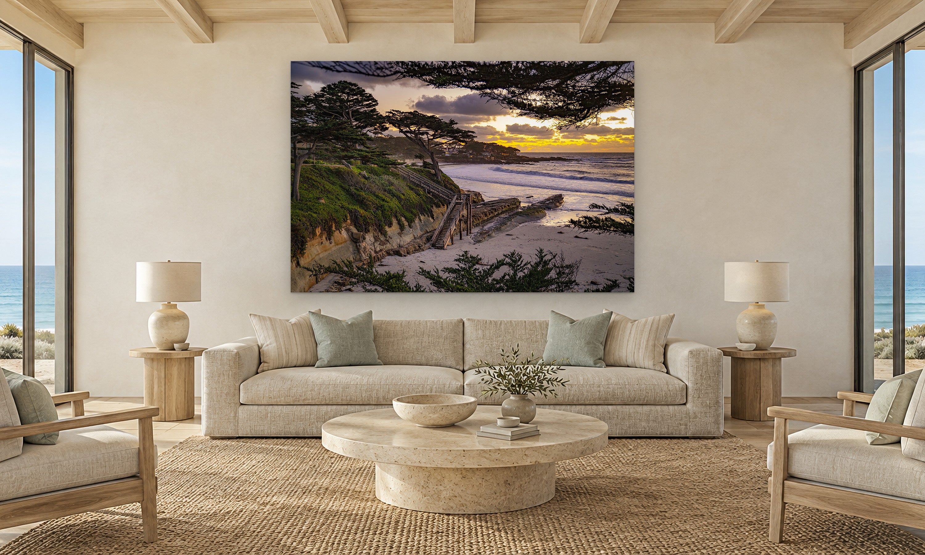Beach Stairs by Aaron Chang, shown in a coastal living room
