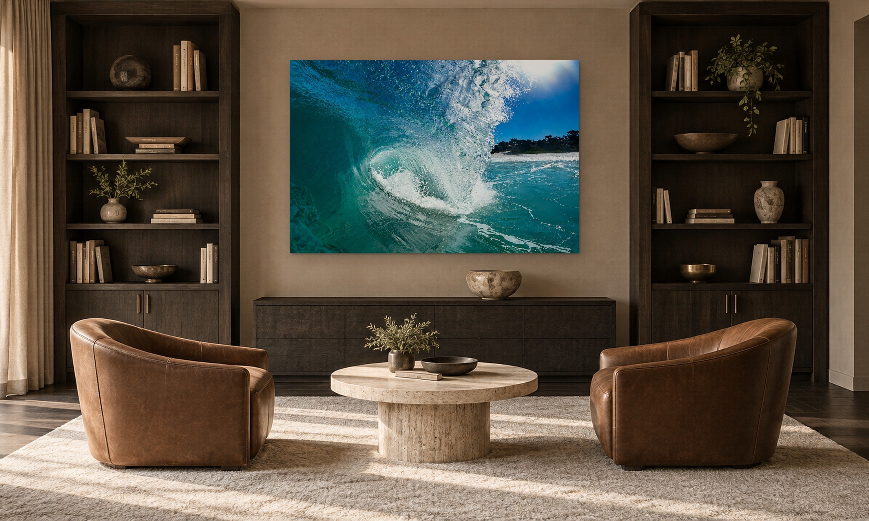Carmel Blue by Aaron Chang, shown in a library