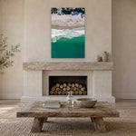 Carmel Morning by Aaron Chang, shown in a coastal living room with a fireplace