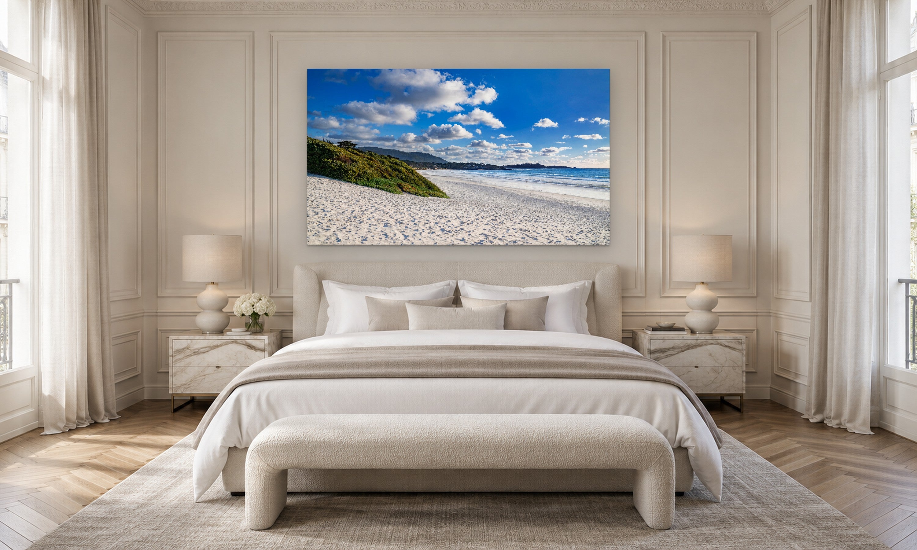 Carmel White Sands by Aaron Chang, shown in a Parisian bedroom