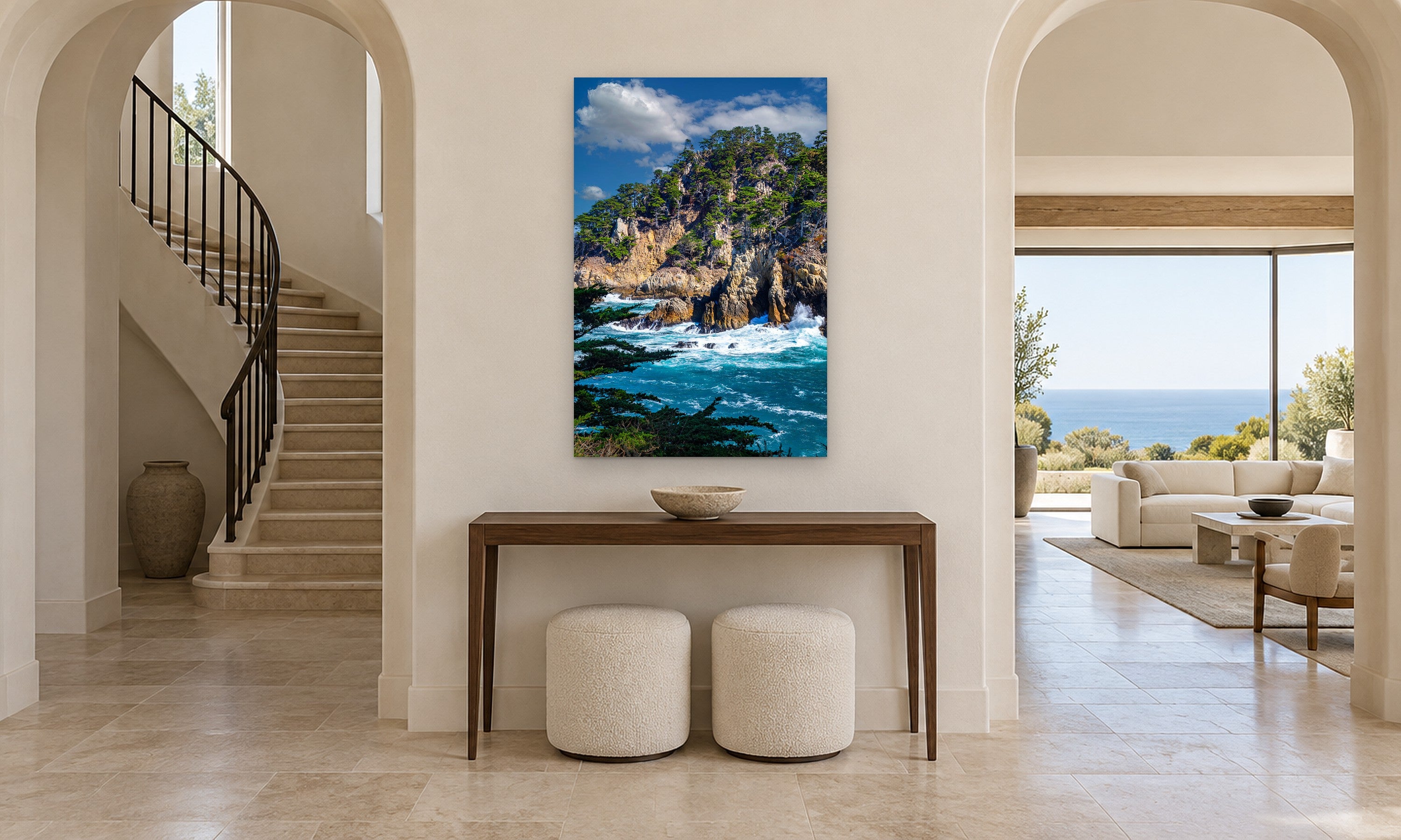 Cypress Cove Vertical by Aaron Chang, shown in an arched entry hall
