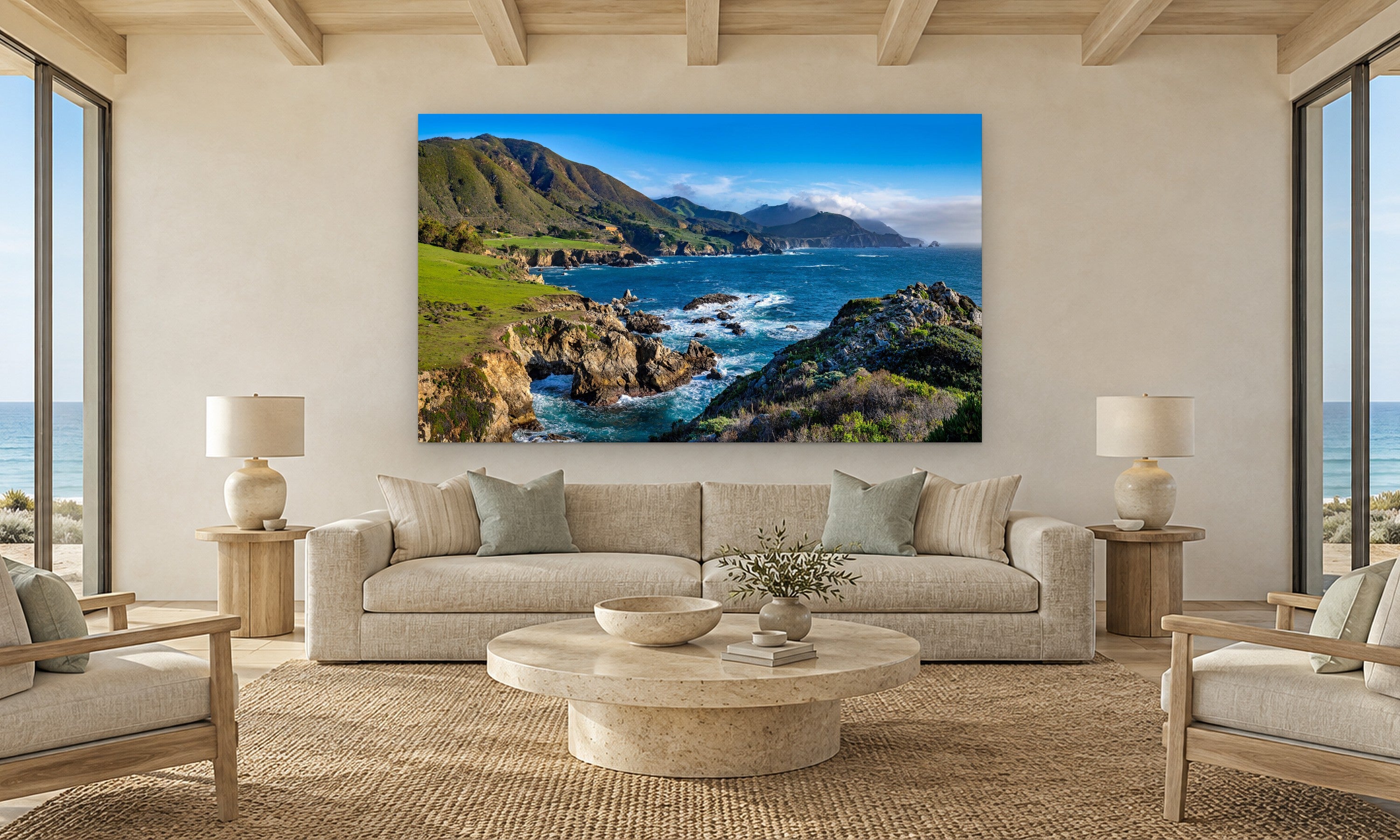 El Sur Grande by Aaron Chang, shown in a coastal living room