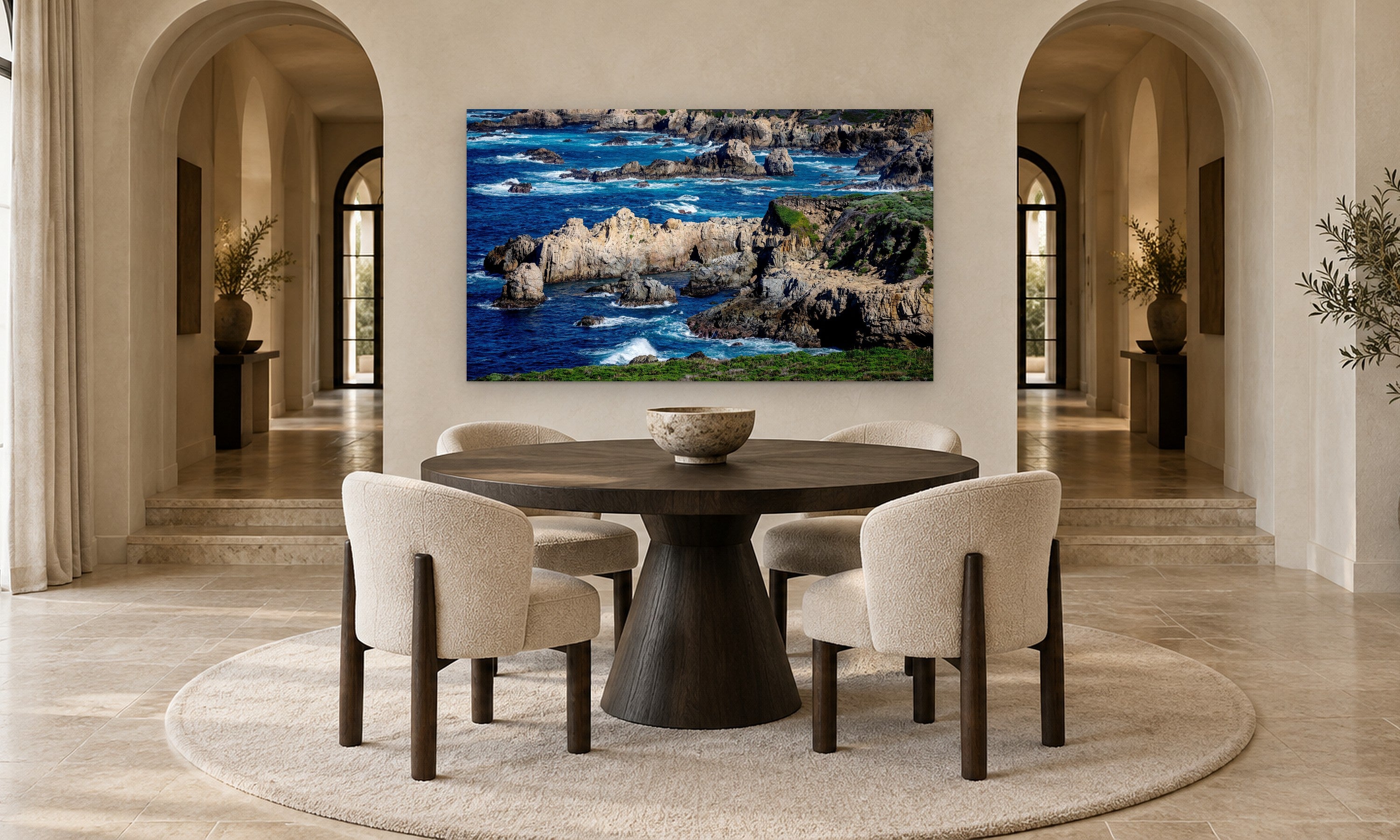 Garrapata Lookout by Aaron Chang, shown in an arched dining room