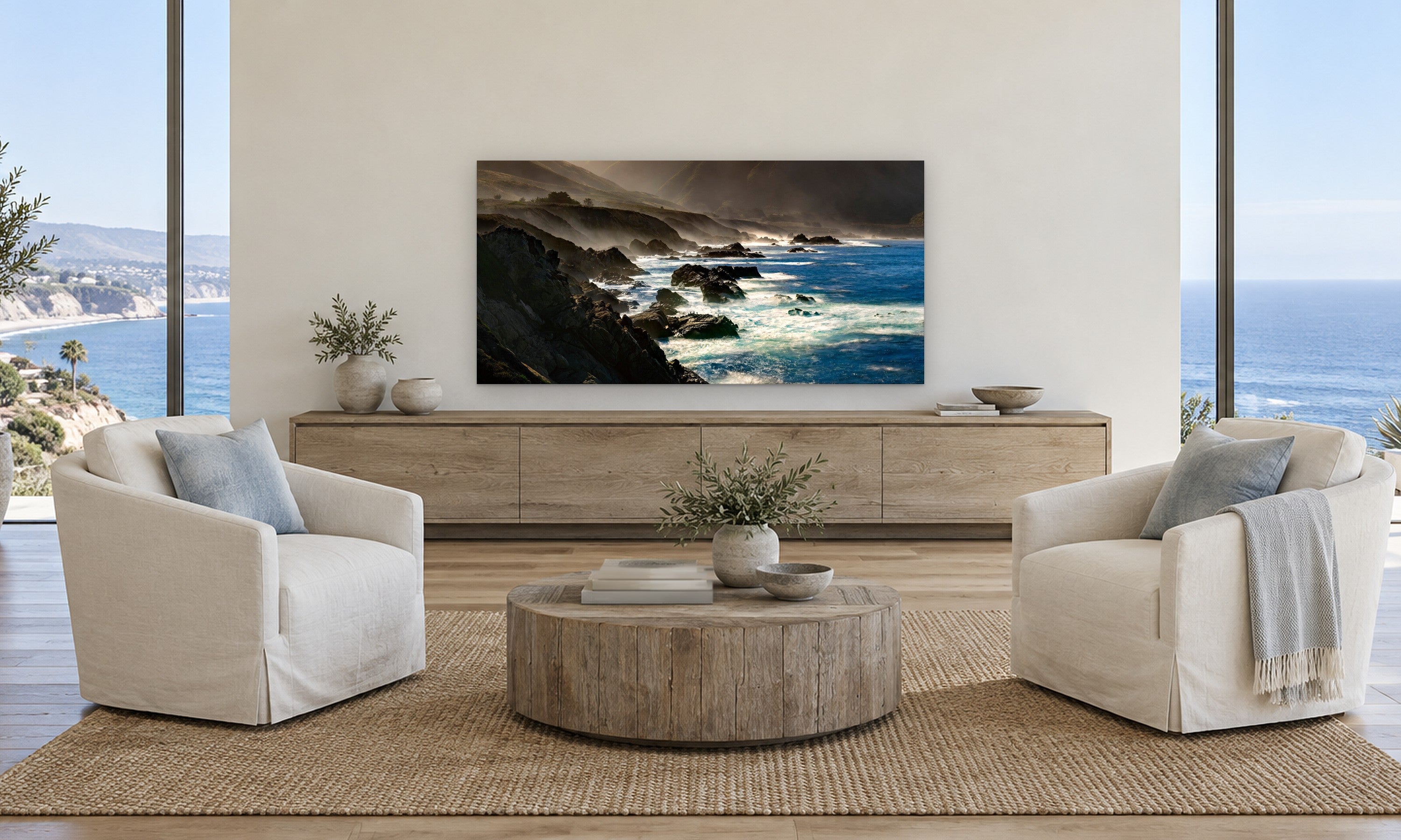 Highway 1 by Aaron Chang, shown in a coastal family room