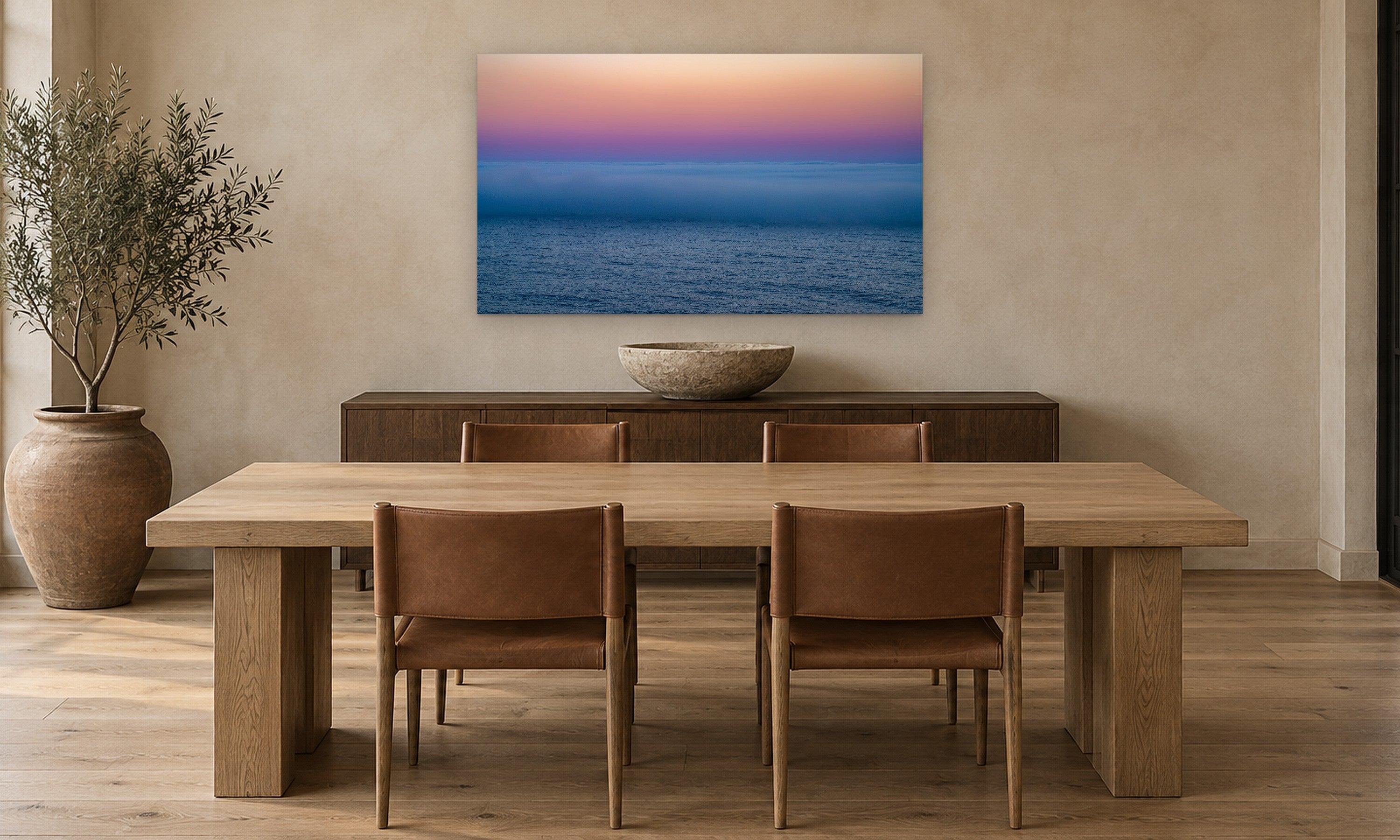 Morning Fog by Aaron Chang, shown in a modern dining room