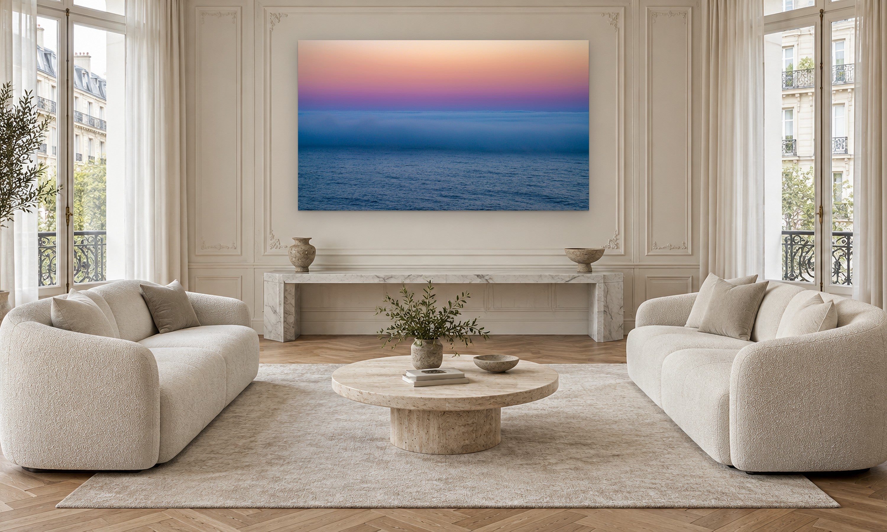 Morning Fog by Aaron Chang, shown in a Parisian sitting room