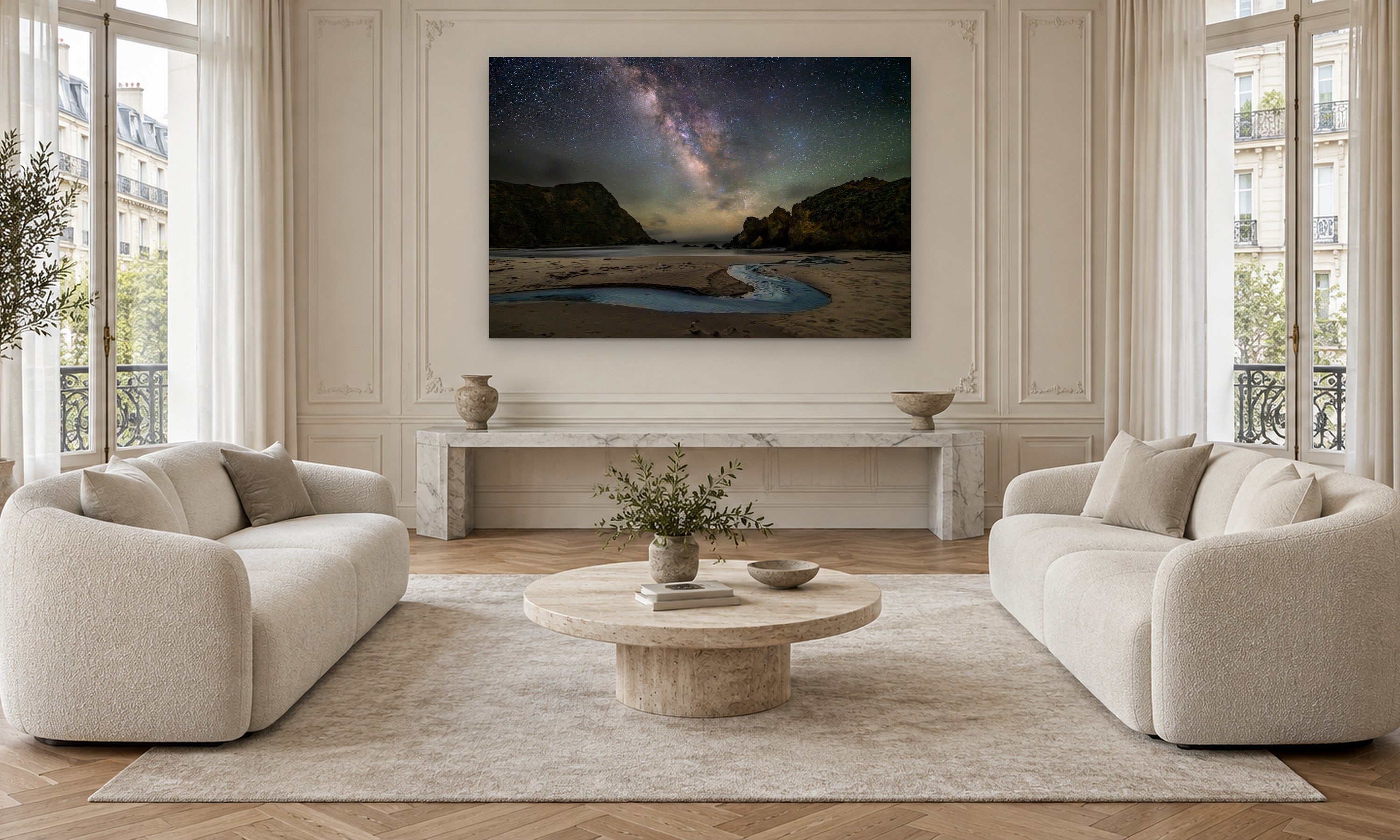 Pfeiffer Night Sky by Aaron Chang, shown in a Parisian sitting room