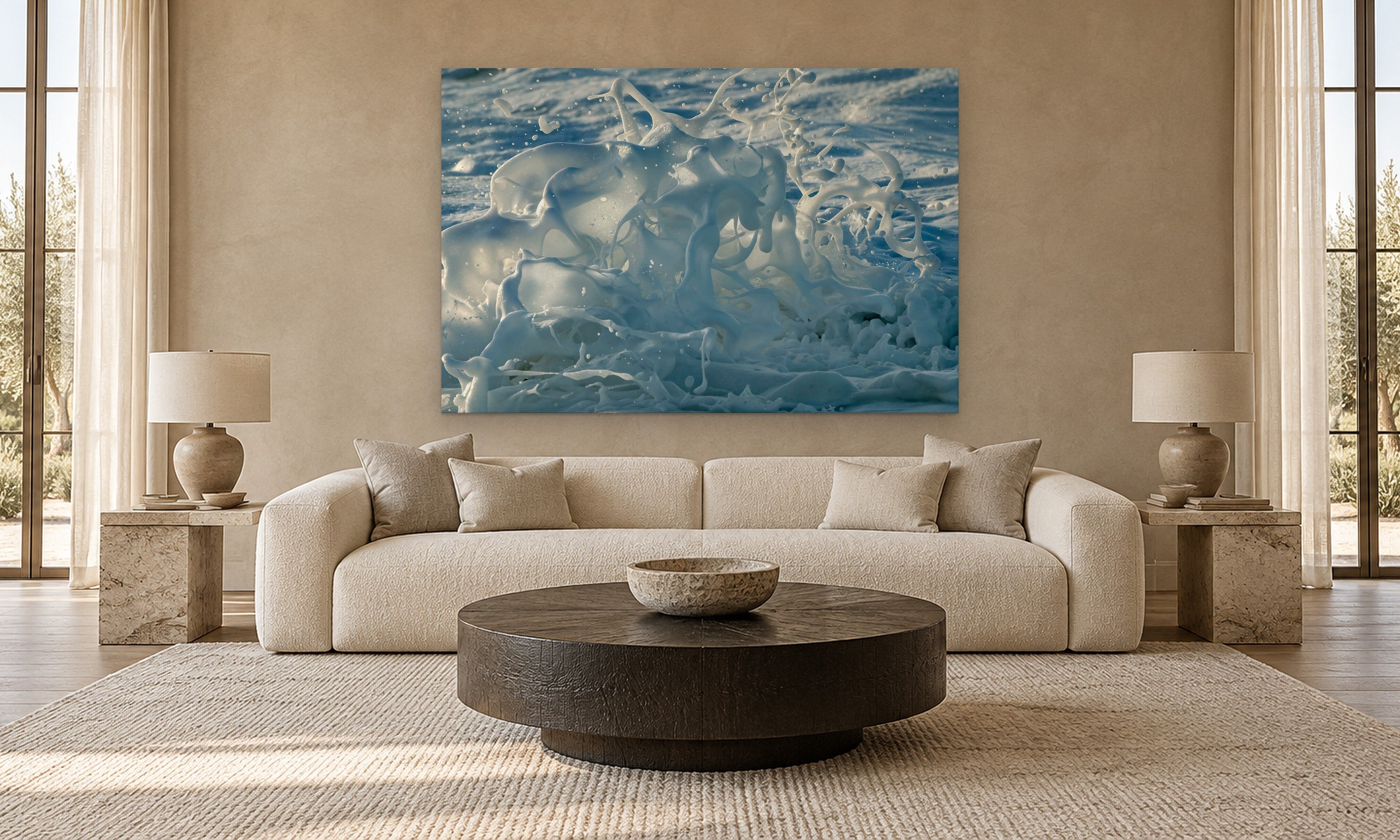 White Water Horses by Aaron Chang, shown in a modern living room