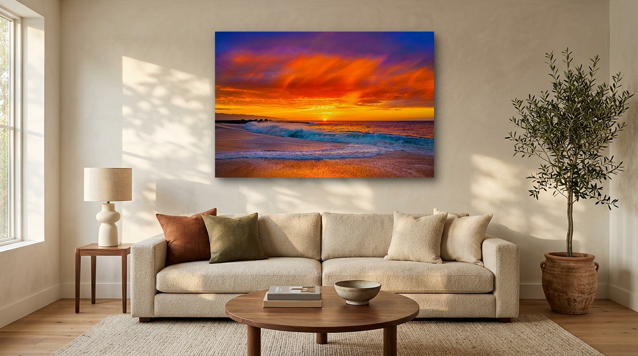 Days End 54" x 36" wall art in a modern living room