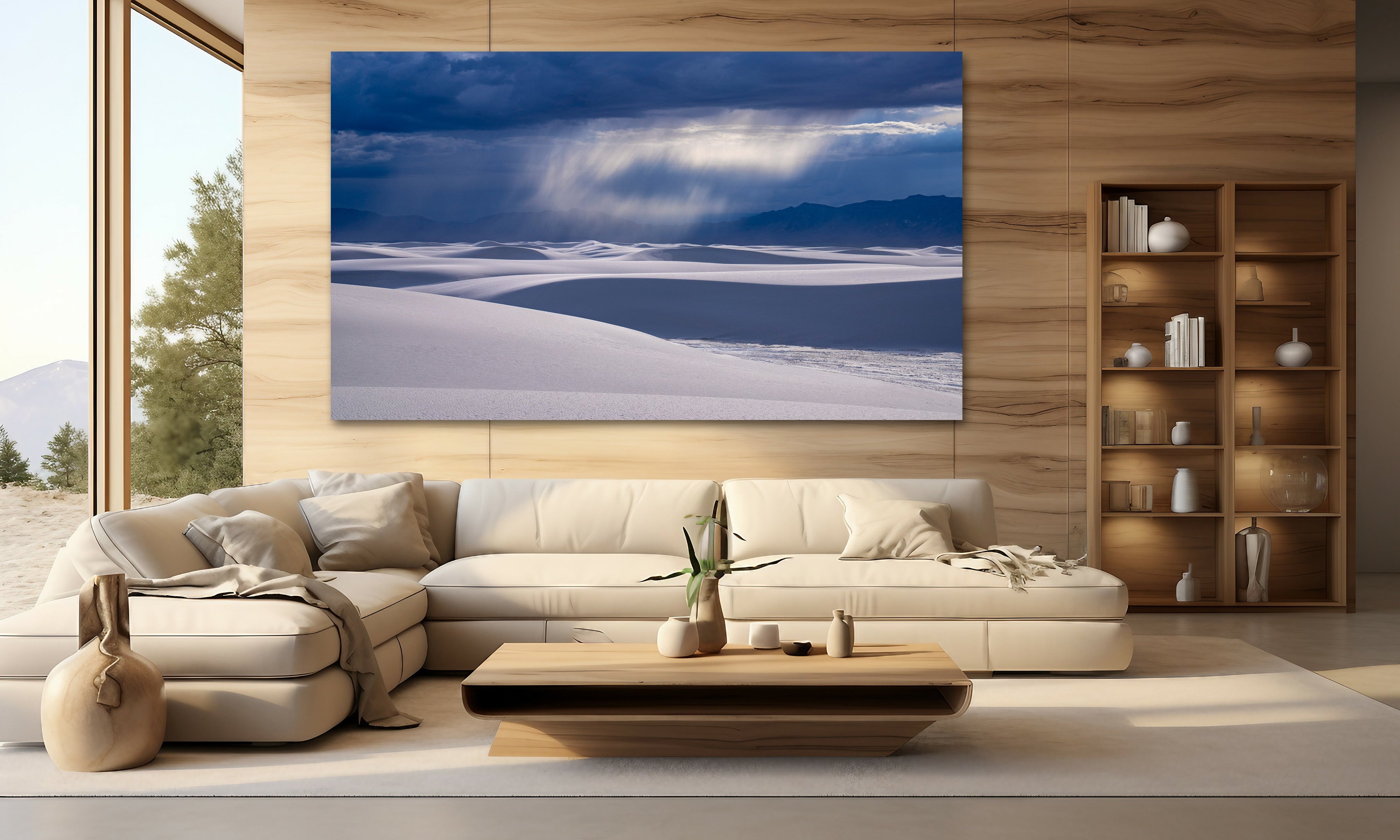 Dune Rain by Aaron Chang shown framed on a wall in a room setting