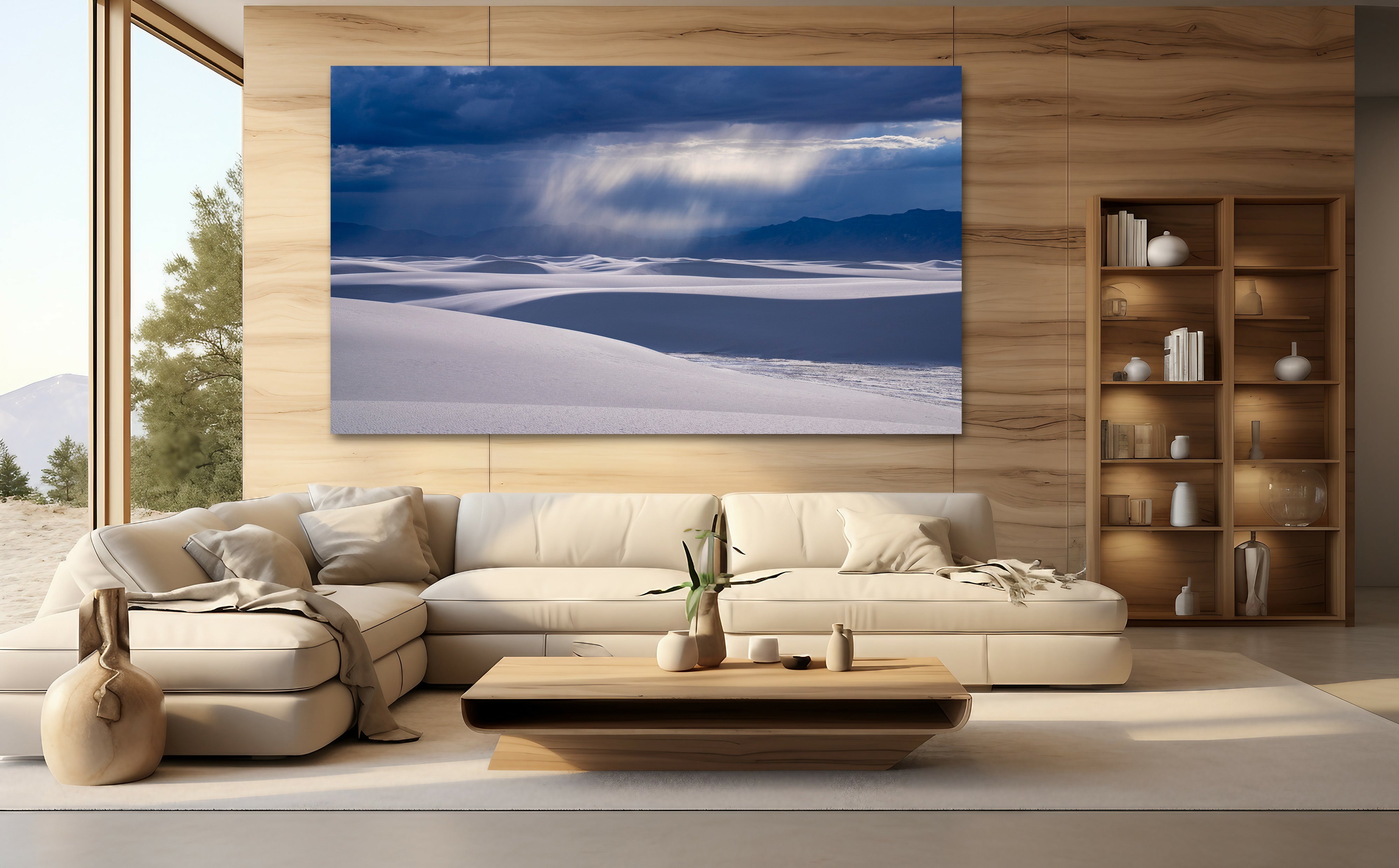 Dune Rain by Aaron Chang shown framed on a wall in a room setting