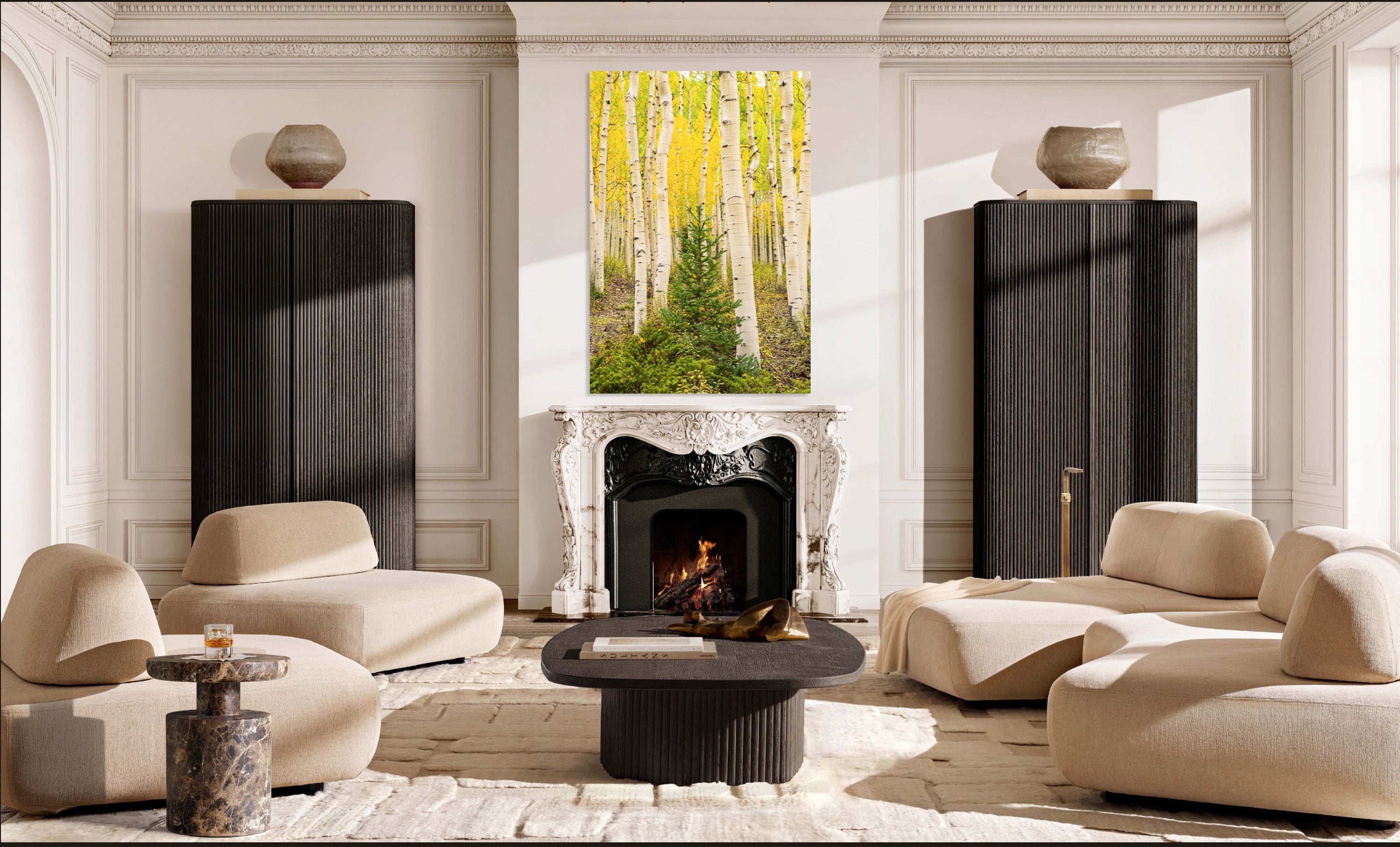 Evergreen fine art print shown in a living room