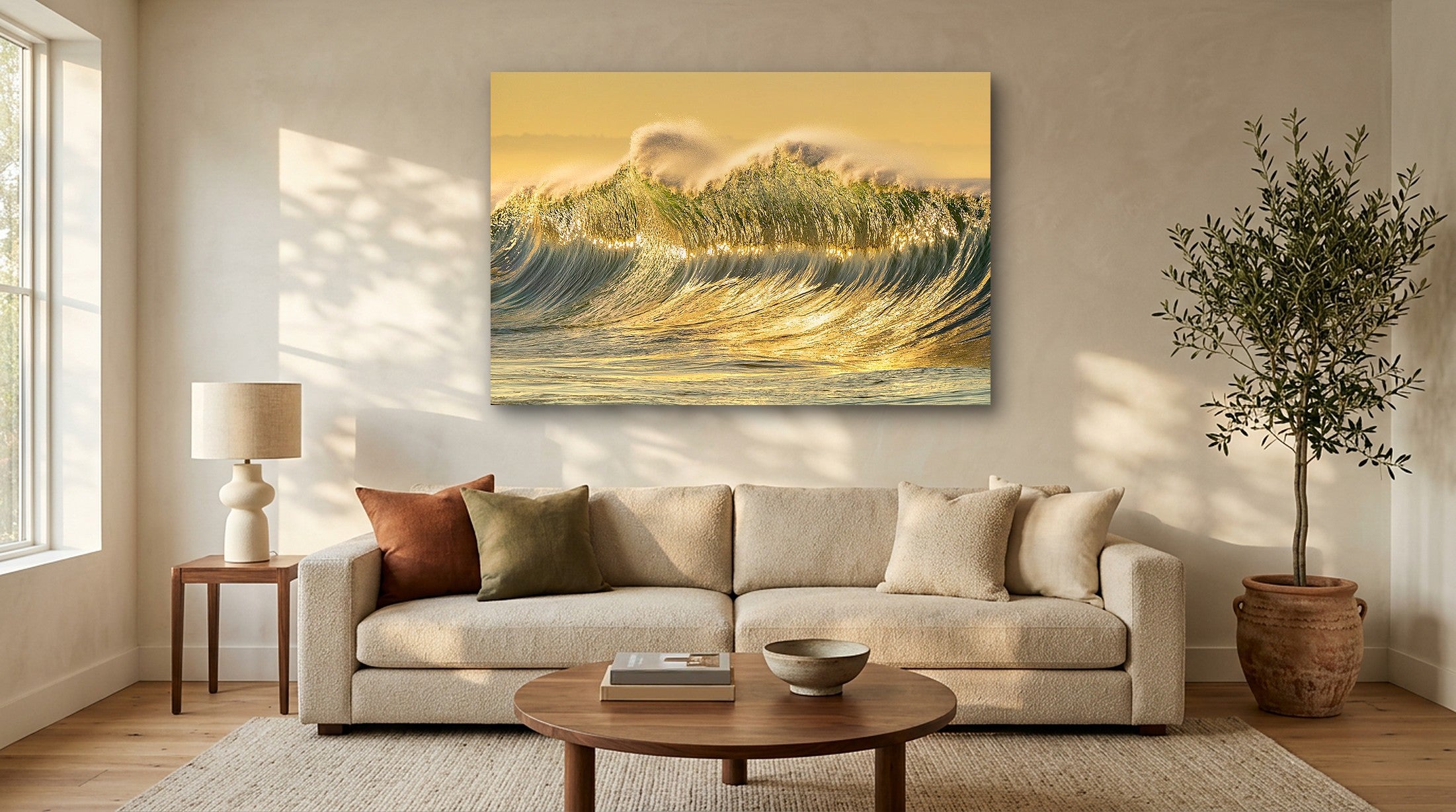 Glimmer 54" x 36" wall art in a modern living room