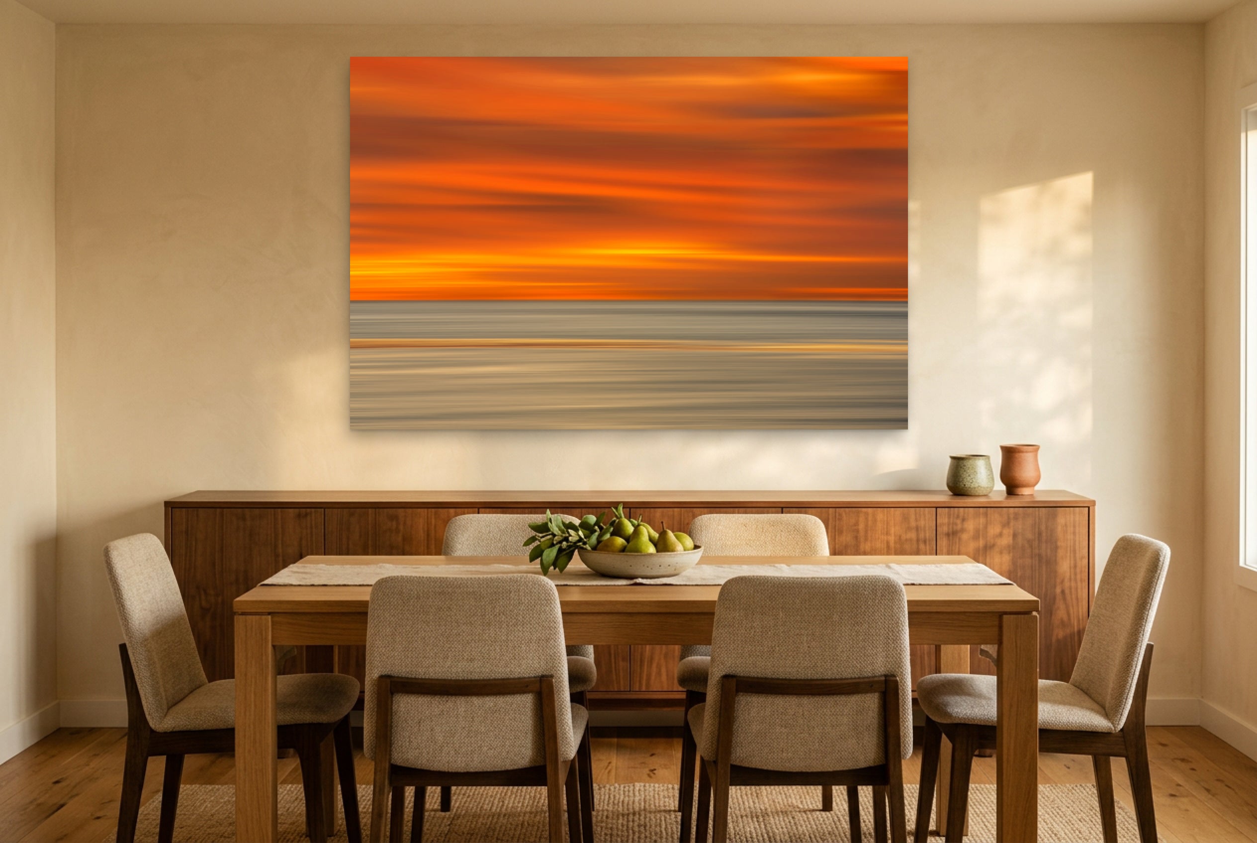 Hope Rising 54" x 36" wall art in a walnut dining room