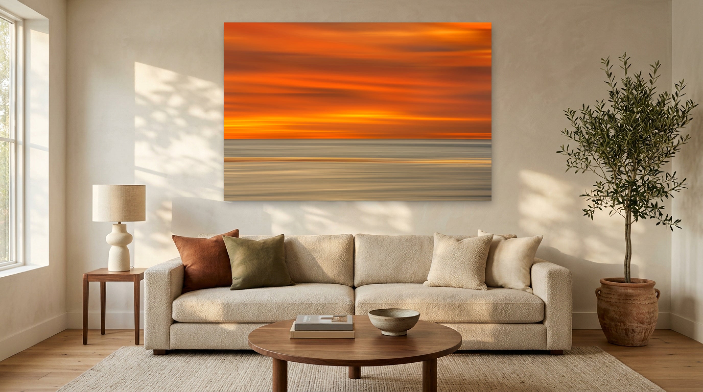 Hope Rising 60" x 40" wall art in a sunlit modern living room