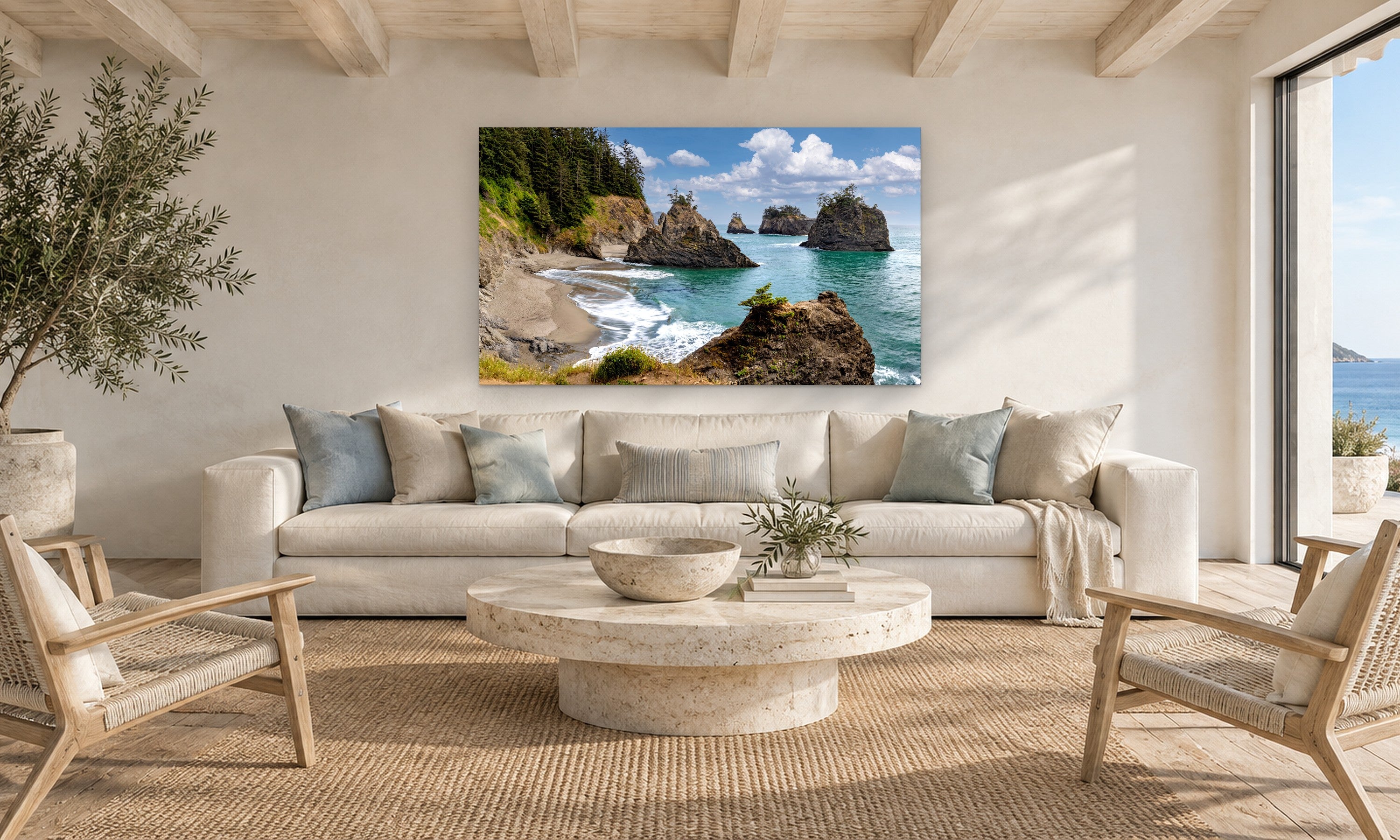 Secret Beach by Aaron Chang, shown in a beach-house living room