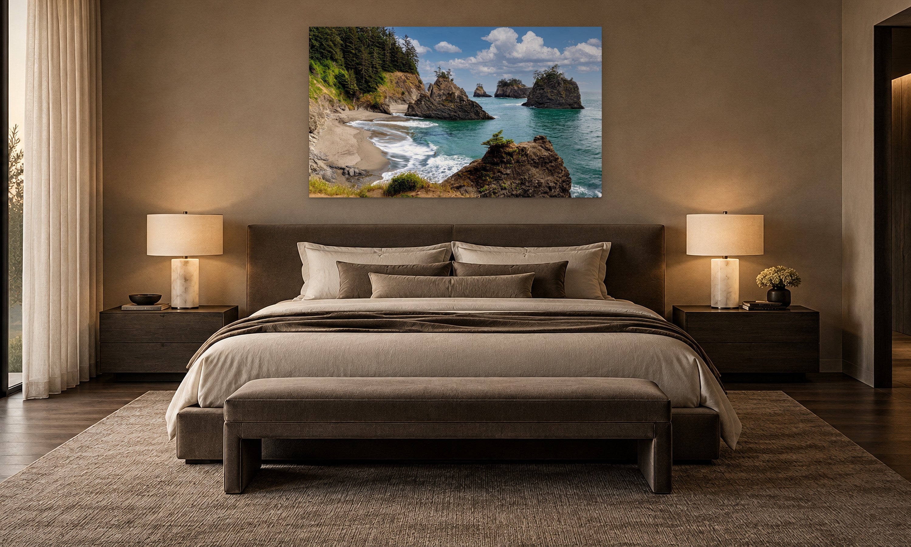 Secret Beach by Aaron Chang, shown in an elegant bedroom
