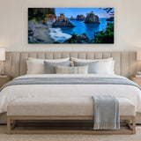 Secret Beach Night Pano by Aaron Chang, shown in a coastal bedroom
