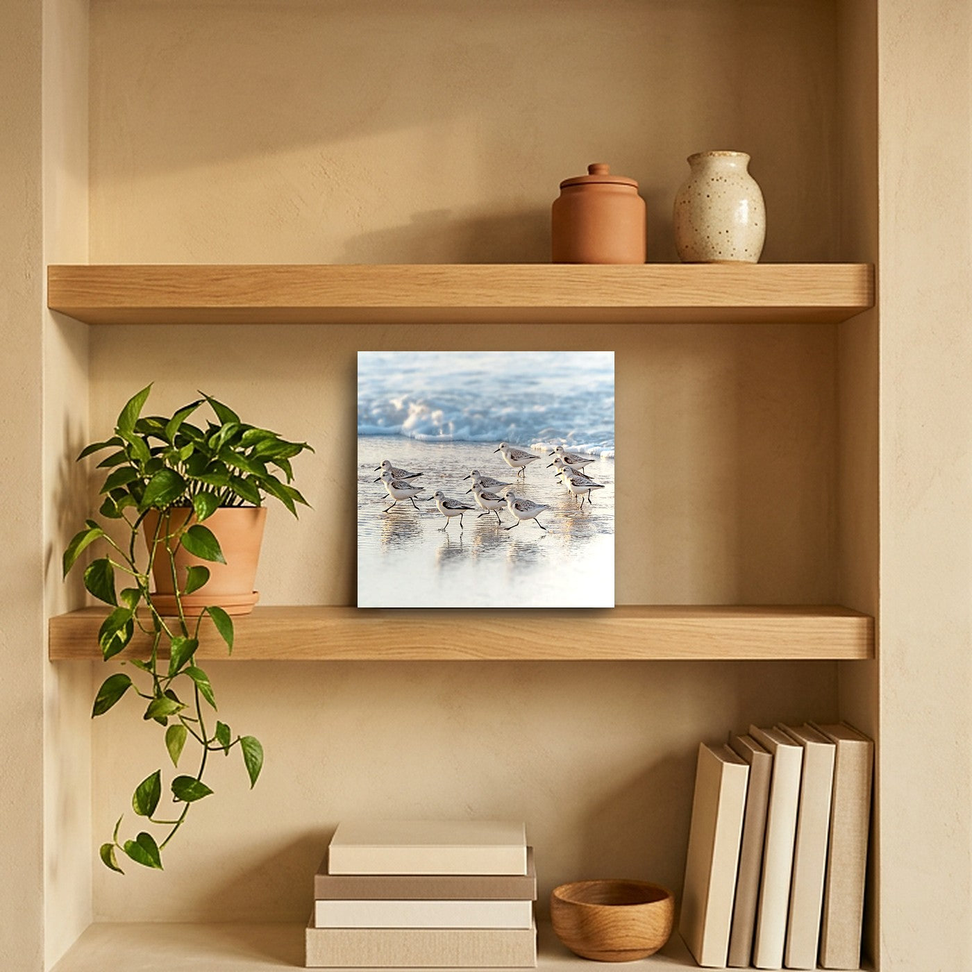 Piper Parade 12" x 12" wall art in an oak shelf niche